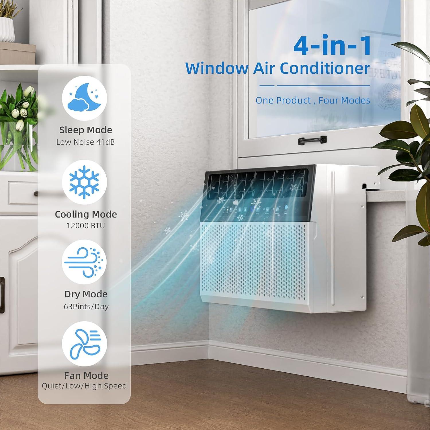 imageAntarctic Star 10000 BTU UShaped Window Air Conditioner Unit Cools up to 450 SqFt with 6 Modes 24H Timer Ultra Quiet Window AC Units with Full Window View Energy Saving Easy to Install White12 000 BTU