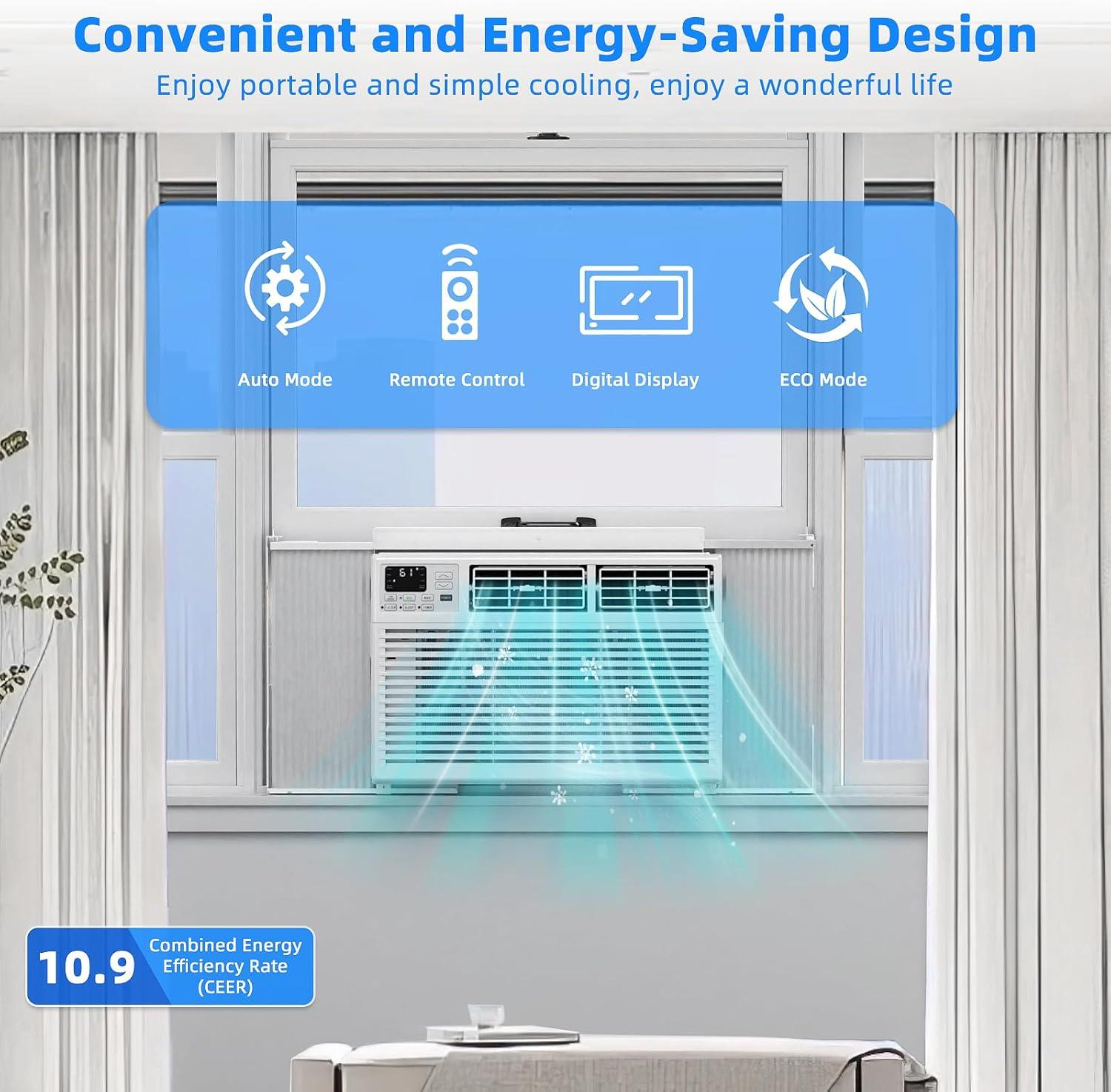 imageAntarctic Star 10000 BTU UShaped Window Air Conditioner Unit Cools up to 450 SqFt with 6 Modes 24H Timer Ultra Quiet Window AC Units with Full Window View Energy Saving Easy to Install White8 000 BTU