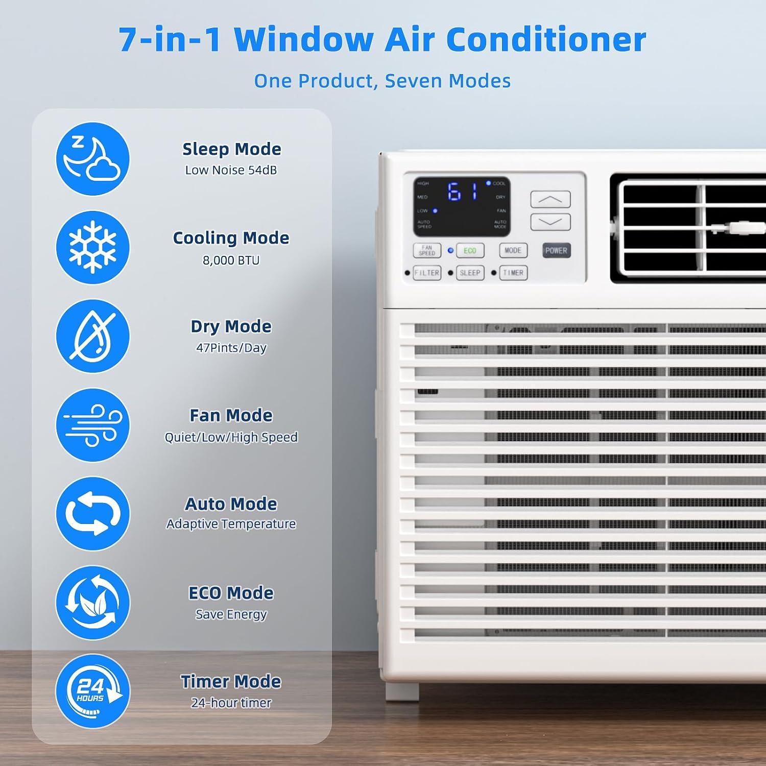 imageAntarctic Star 10000 BTU UShaped Window Air Conditioner Unit Cools up to 450 SqFt with 6 Modes 24H Timer Ultra Quiet Window AC Units with Full Window View Energy Saving Easy to Install White8 000 BTU