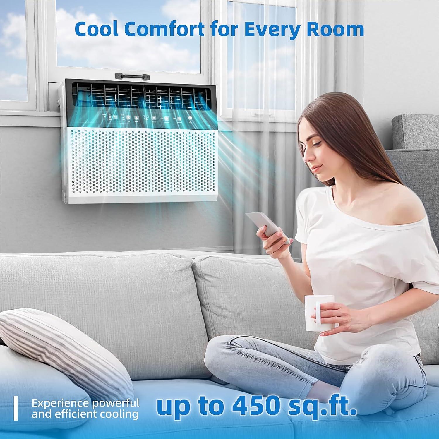imageAntarctic Star 10000 BTU UShaped Window Air Conditioner Unit Cools up to 450 SqFt with 6 Modes 24H Timer Ultra Quiet Window AC Units with Full Window View Energy Saving Easy to Install White10 000 BTU