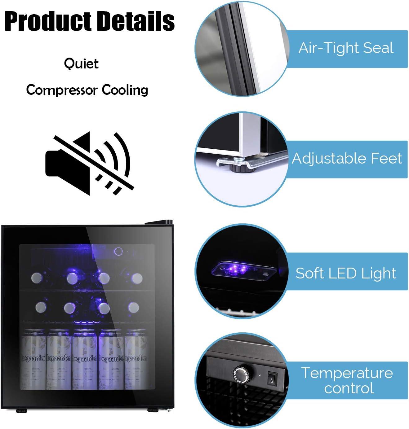 imageAntarctic Star 16cuft Wine CoolerCabinet Beverage Refigerator Small Wine Cellar Soda Beer Counter Top Bar Fridge Quiet Operation Compressor Freestanding Door Black Glass