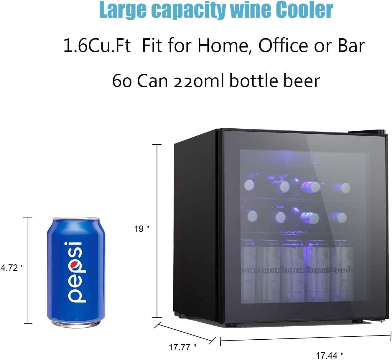 imageAntarctic Star 16cuft Wine CoolerCabinet Beverage Refigerator Small Wine Cellar Soda Beer Counter Top Bar Fridge Quiet Operation Compressor Freestanding Door Black Glass