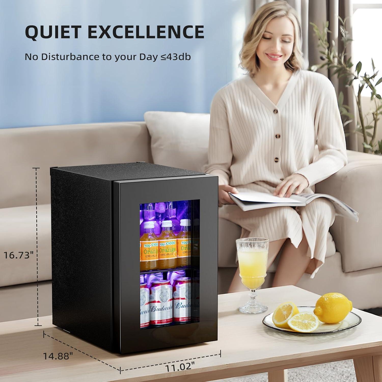 imageAntarctic Star 18L Beverage Refrigerator Cooler 24Can Mini Fridge with Quiet Compressor LED LightFreestanding Small Fridge with Electronic Temperature Control for Home and Bar4061 Black