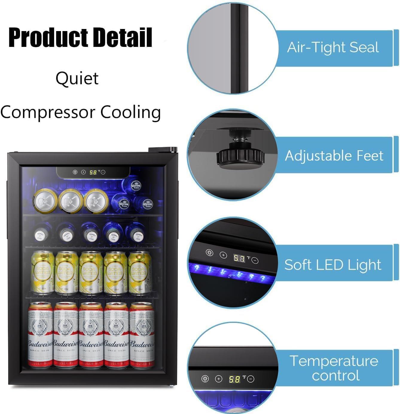 imageAntarctic Star 18L Beverage Refrigerator Cooler 24Can Mini Fridge with Quiet Compressor LED LightFreestanding Small Fridge with Electronic Temperature Control for Home and Bar4061 Black