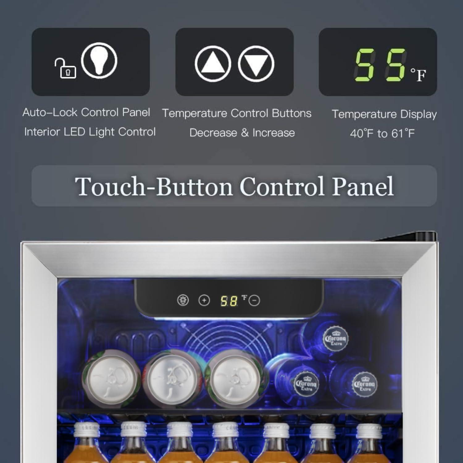 imageAntarctic Star 18L Beverage Refrigerator Cooler 24Can Mini Fridge with Quiet Compressor LED LightFreestanding Small Fridge with Electronic Temperature Control for Home and Bar4061 Silver