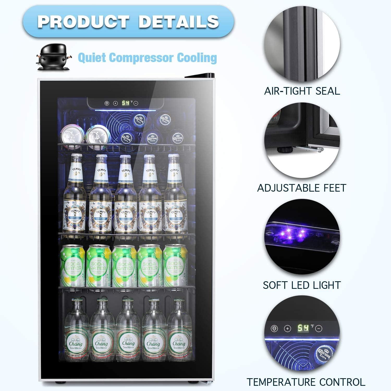 imageAntarctic Star 18L Beverage Refrigerator Cooler 24Can Mini Fridge with Quiet Compressor LED LightFreestanding Small Fridge with Electronic Temperature Control for Home and Bar4061 Black