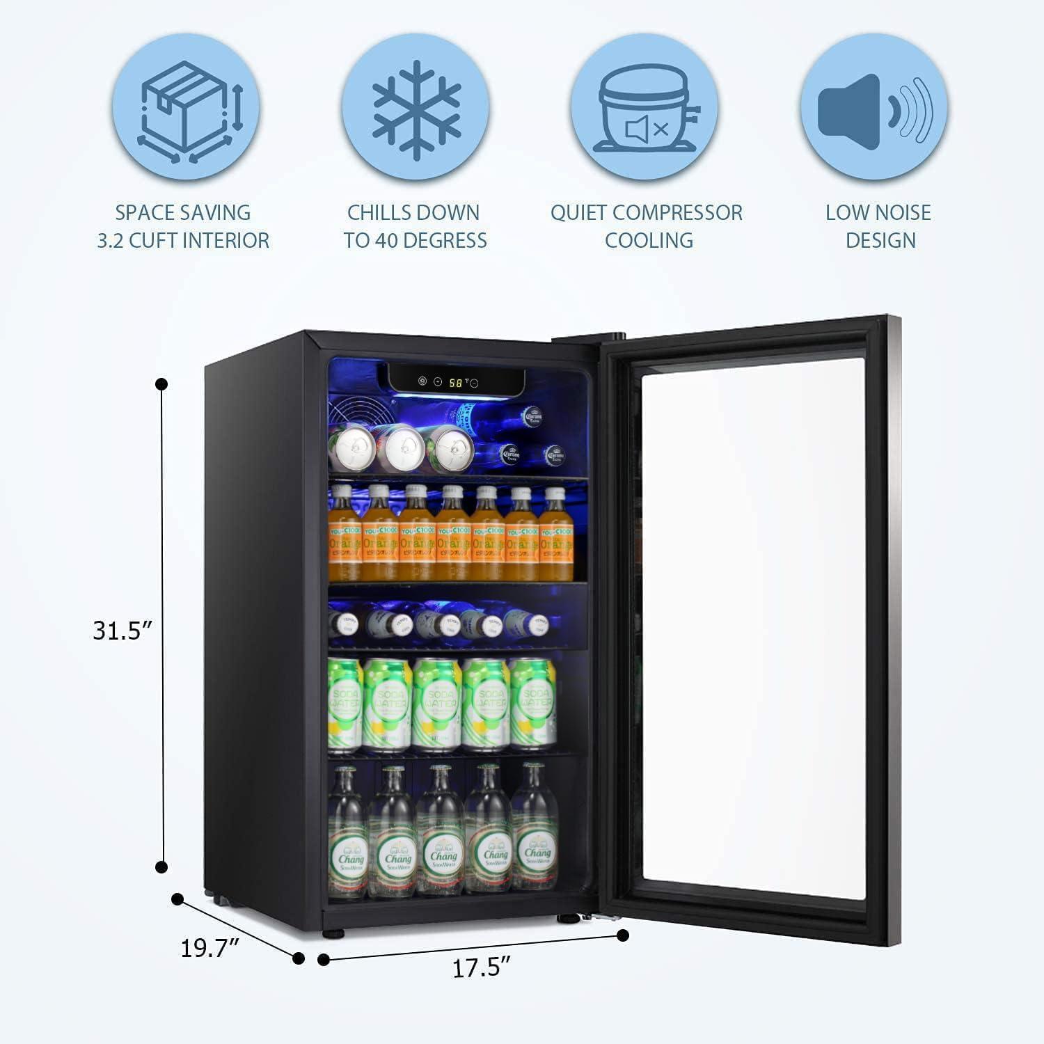 imageAntarctic Star 18L Beverage Refrigerator Cooler 24Can Mini Fridge with Quiet Compressor LED LightFreestanding Small Fridge with Electronic Temperature Control for Home and Bar4061 Silver