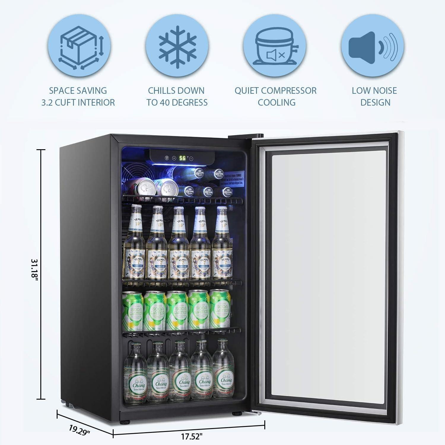 imageAntarctic Star 18L Beverage Refrigerator Cooler 24Can Mini Fridge with Quiet Compressor LED LightFreestanding Small Fridge with Electronic Temperature Control for Home and Bar4061 Black
