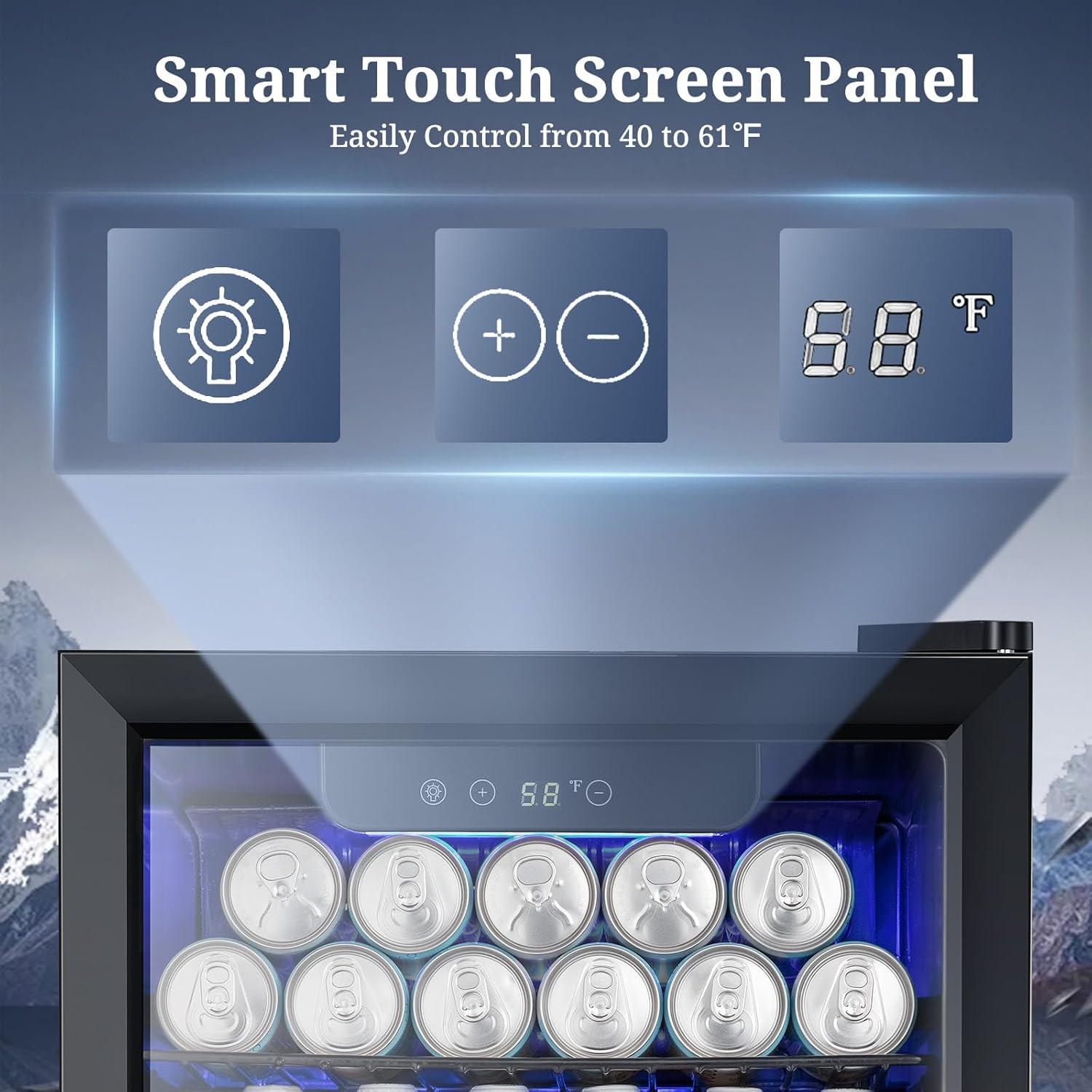 imageAntarctic Star 18L Beverage Refrigerator Cooler 24Can Mini Fridge with Quiet Compressor LED LightFreestanding Small Fridge with Electronic Temperature Control for Home and Bar4061 Black