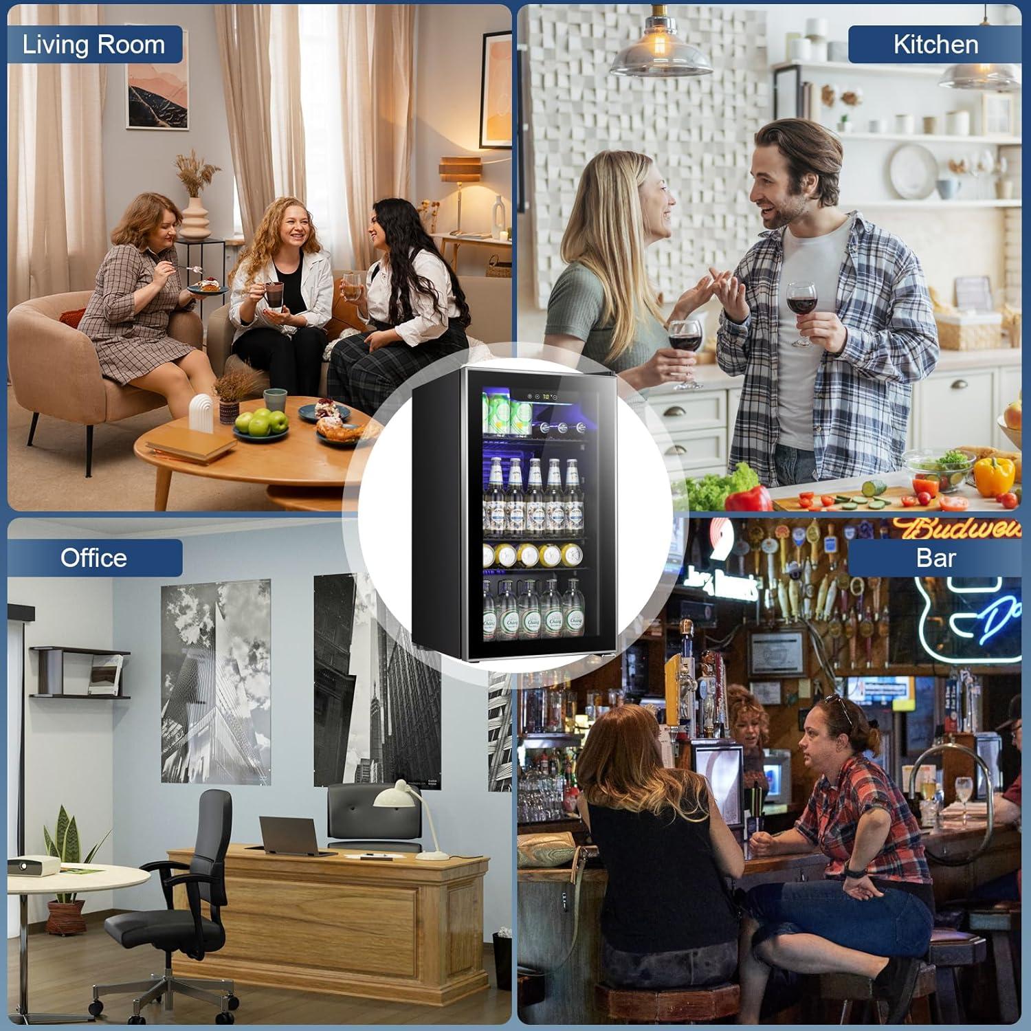 imageAntarctic Star 18L Beverage Refrigerator Cooler 24Can Mini Fridge with Quiet Compressor LED LightFreestanding Small Fridge with Electronic Temperature Control for Home and Bar4061 Black