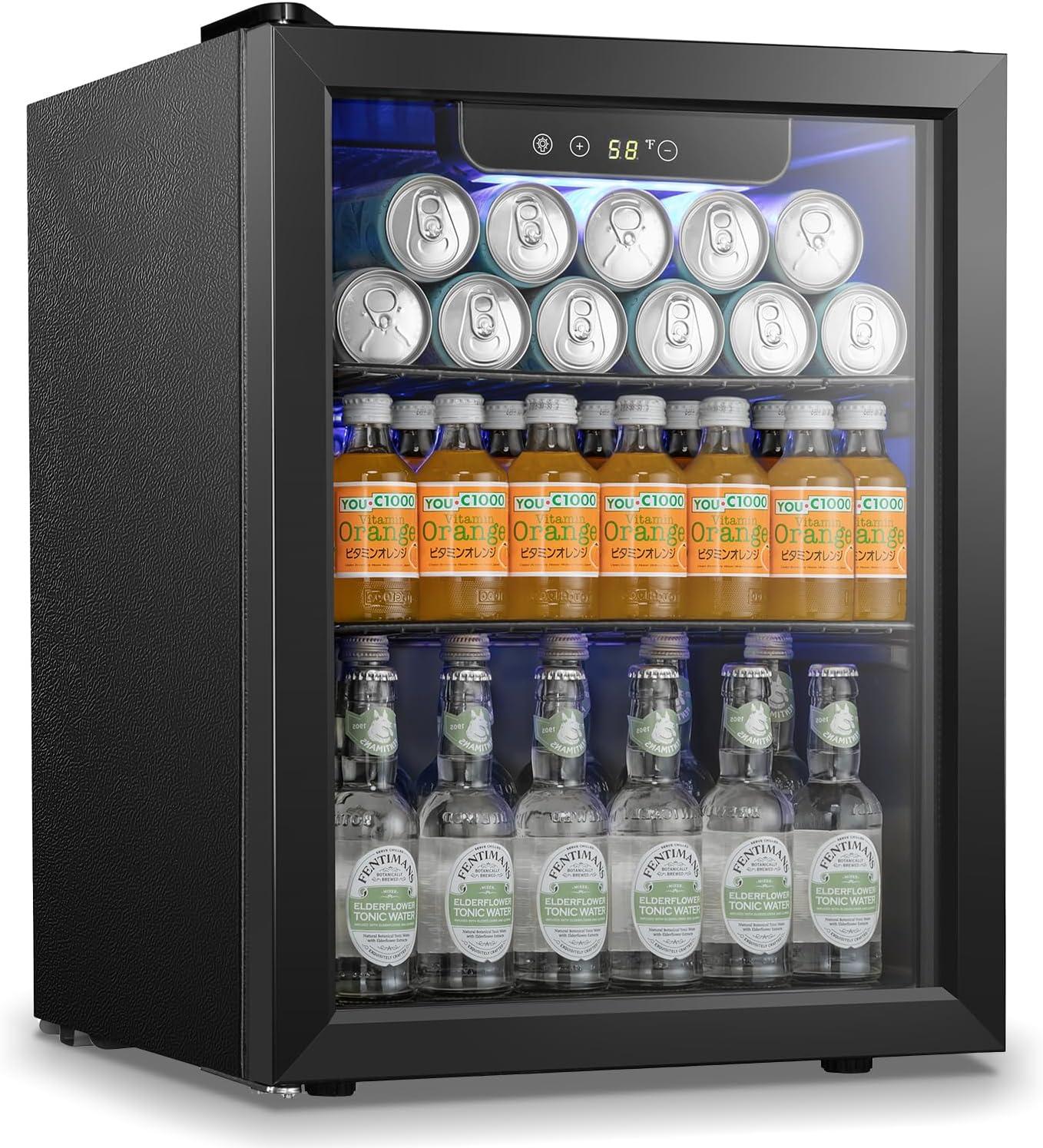 imageAntarctic Star 18L Beverage Refrigerator Cooler 24Can Mini Fridge with Quiet Compressor LED LightFreestanding Small Fridge with Electronic Temperature Control for Home and Bar4061 Black