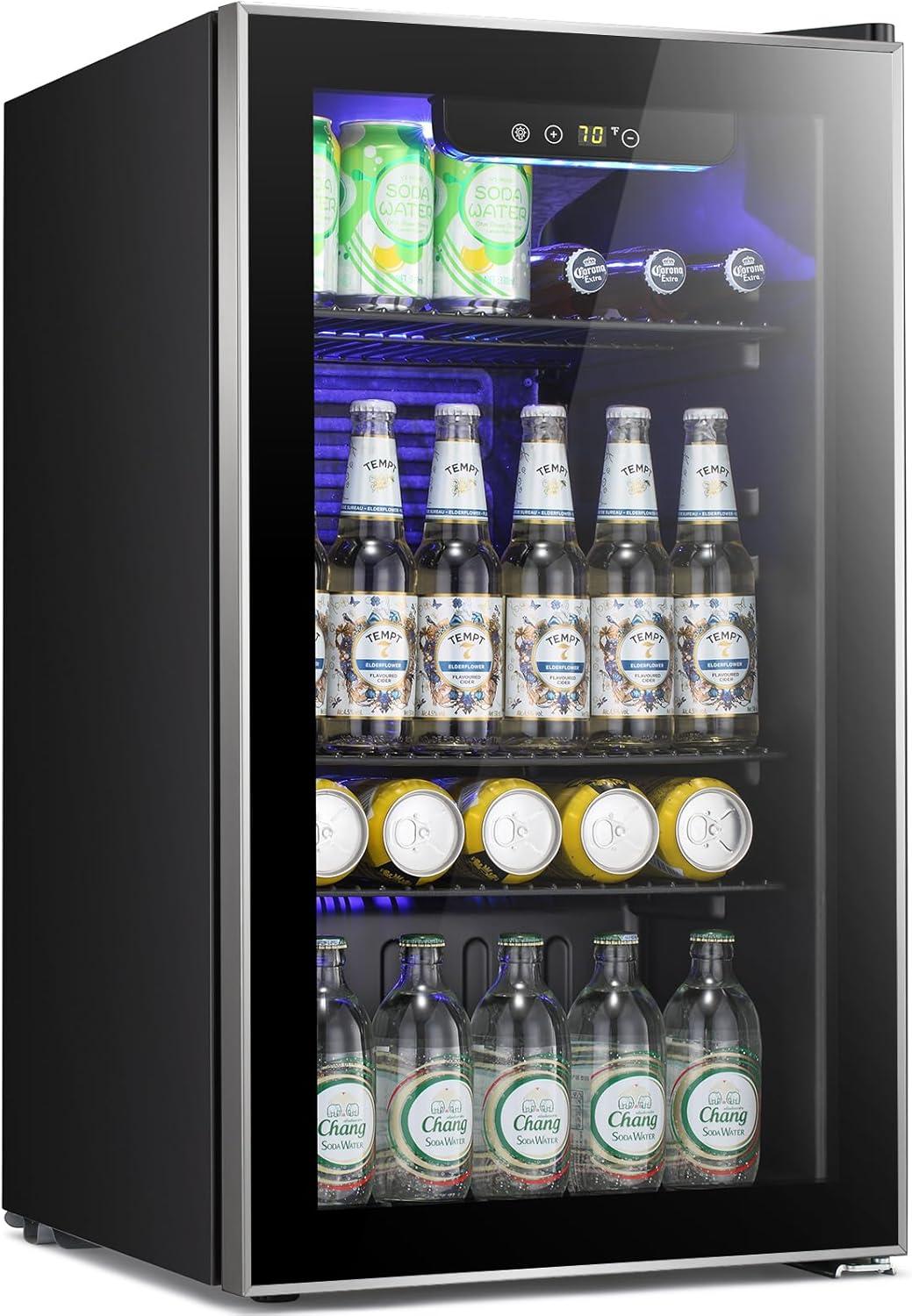 imageAntarctic Star 18L Beverage Refrigerator Cooler 24Can Mini Fridge with Quiet Compressor LED LightFreestanding Small Fridge with Electronic Temperature Control for Home and Bar4061 Black