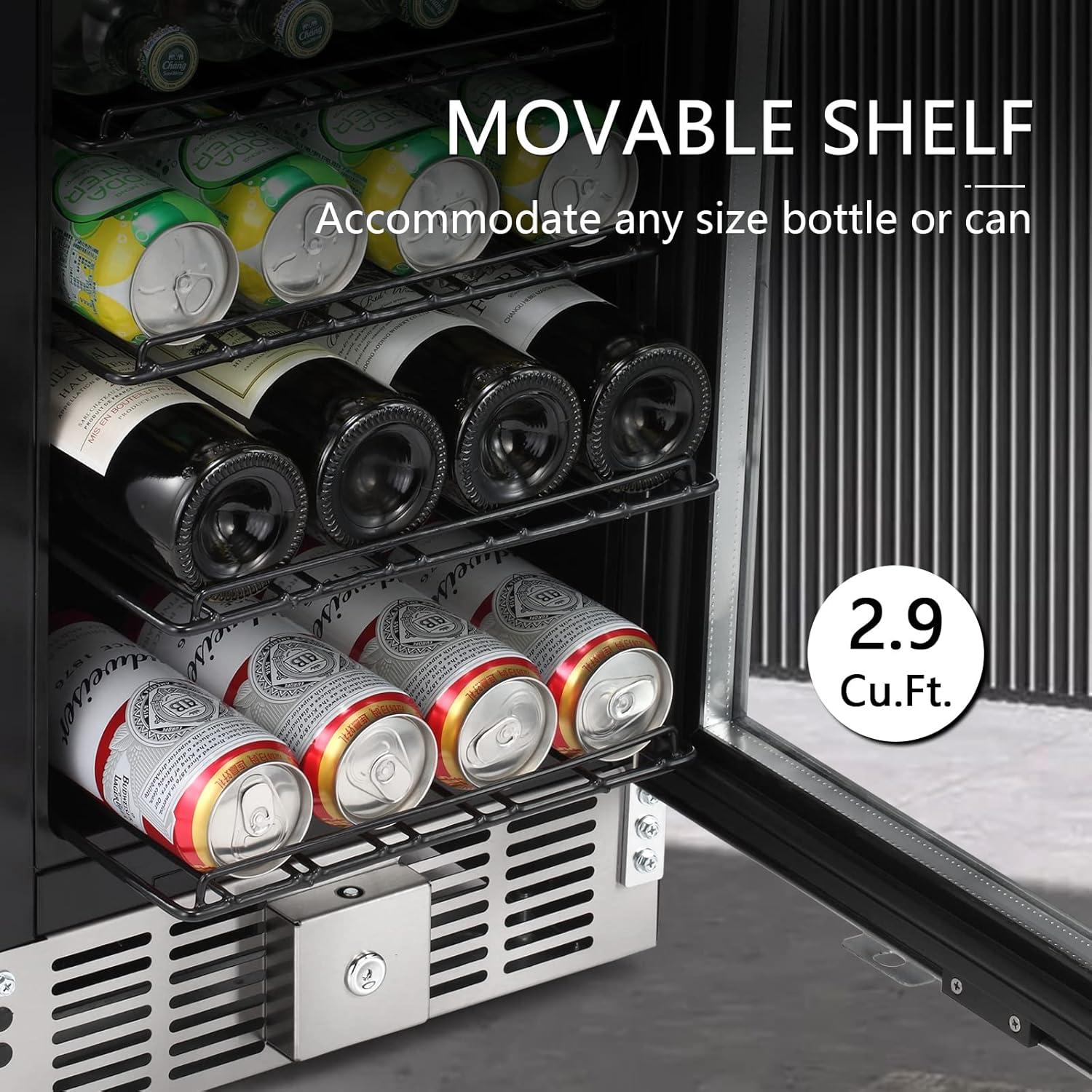 imageAntarctic Star 29 CuFt Beverage Refrigerator115 Can Beer Soda Wine Cooler Low Noise Transparent Glass Door Stainless Steel LED Light Safety Lock for Home and Bar 15 Inch29 CuFt