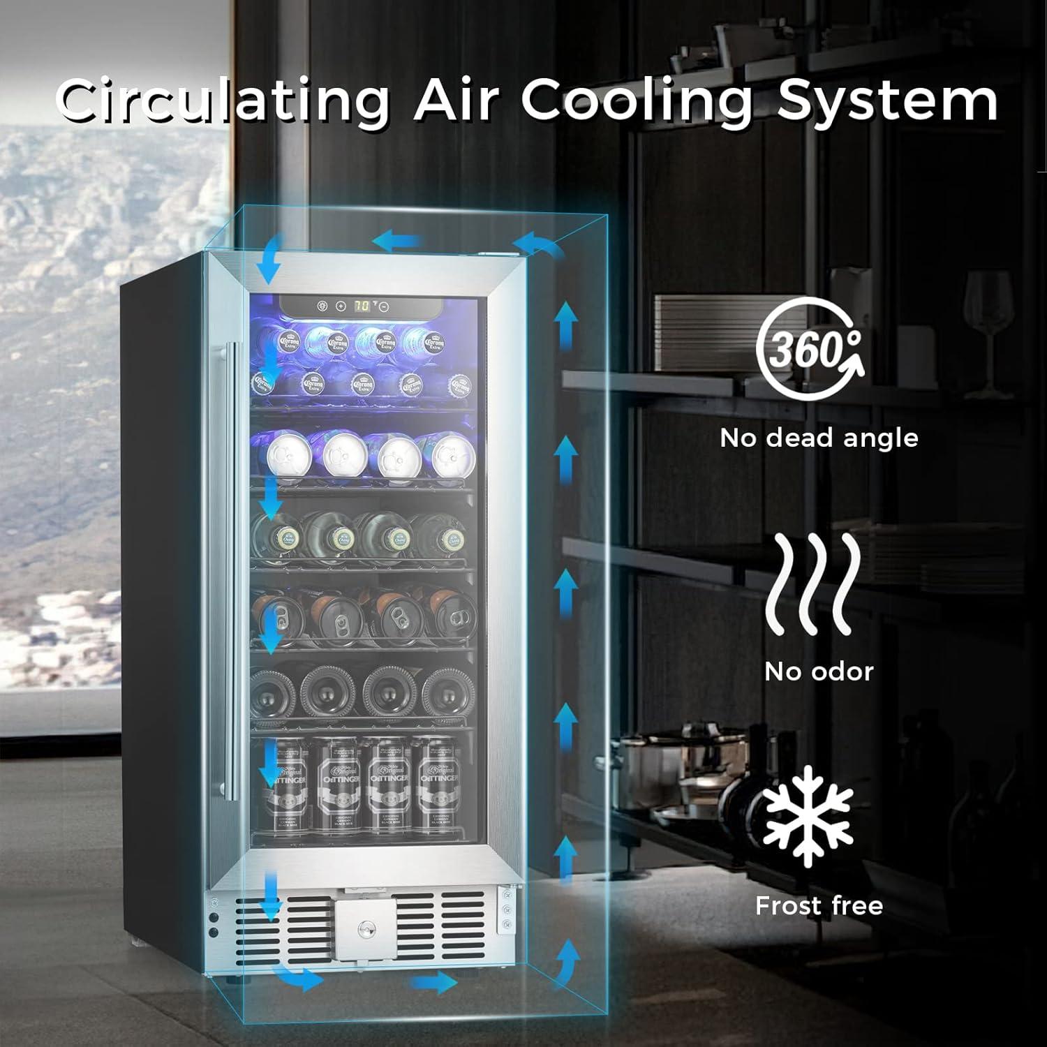 imageAntarctic Star 29 CuFt Beverage Refrigerator115 Can Beer Soda Wine Cooler Low Noise Transparent Glass Door Stainless Steel LED Light Safety Lock for Home and Bar 15 Inch29 CuFt