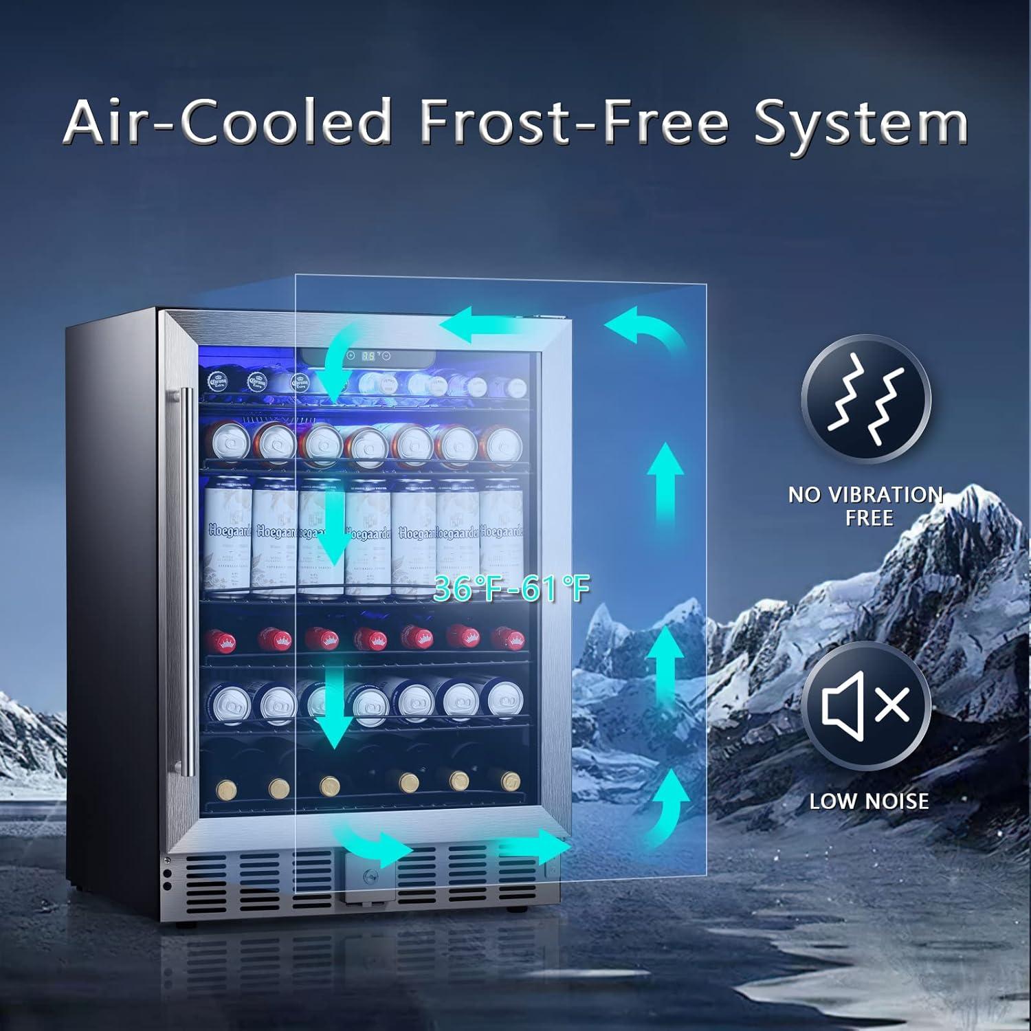 imageAntarctic Star 29 CuFt Beverage Refrigerator115 Can Beer Soda Wine Cooler Low Noise Transparent Glass Door Stainless Steel LED Light Safety Lock for Home and Bar 15 Inch51 CuFt