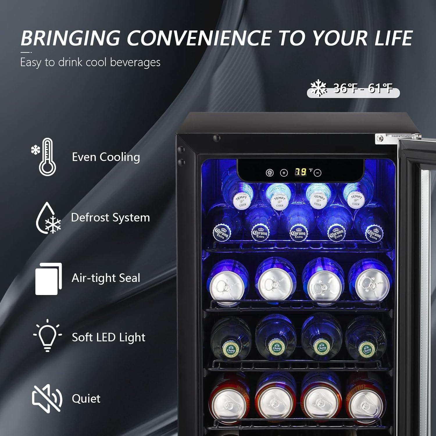 imageAntarctic Star 29 CuFt Beverage Refrigerator115 Can Beer Soda Wine Cooler Low Noise Transparent Glass Door Stainless Steel LED Light Safety Lock for Home and Bar 15 Inch29 CuFt