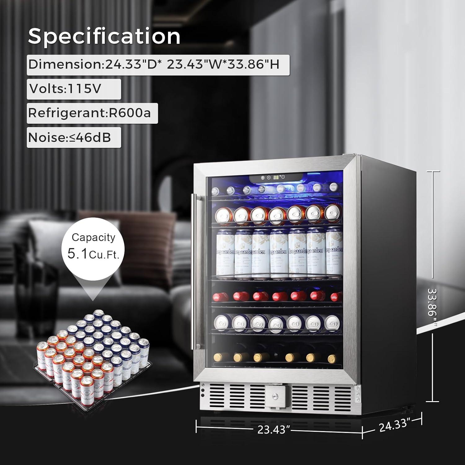 imageAntarctic Star 29 CuFt Beverage Refrigerator115 Can Beer Soda Wine Cooler Low Noise Transparent Glass Door Stainless Steel LED Light Safety Lock for Home and Bar 15 Inch51 CuFt