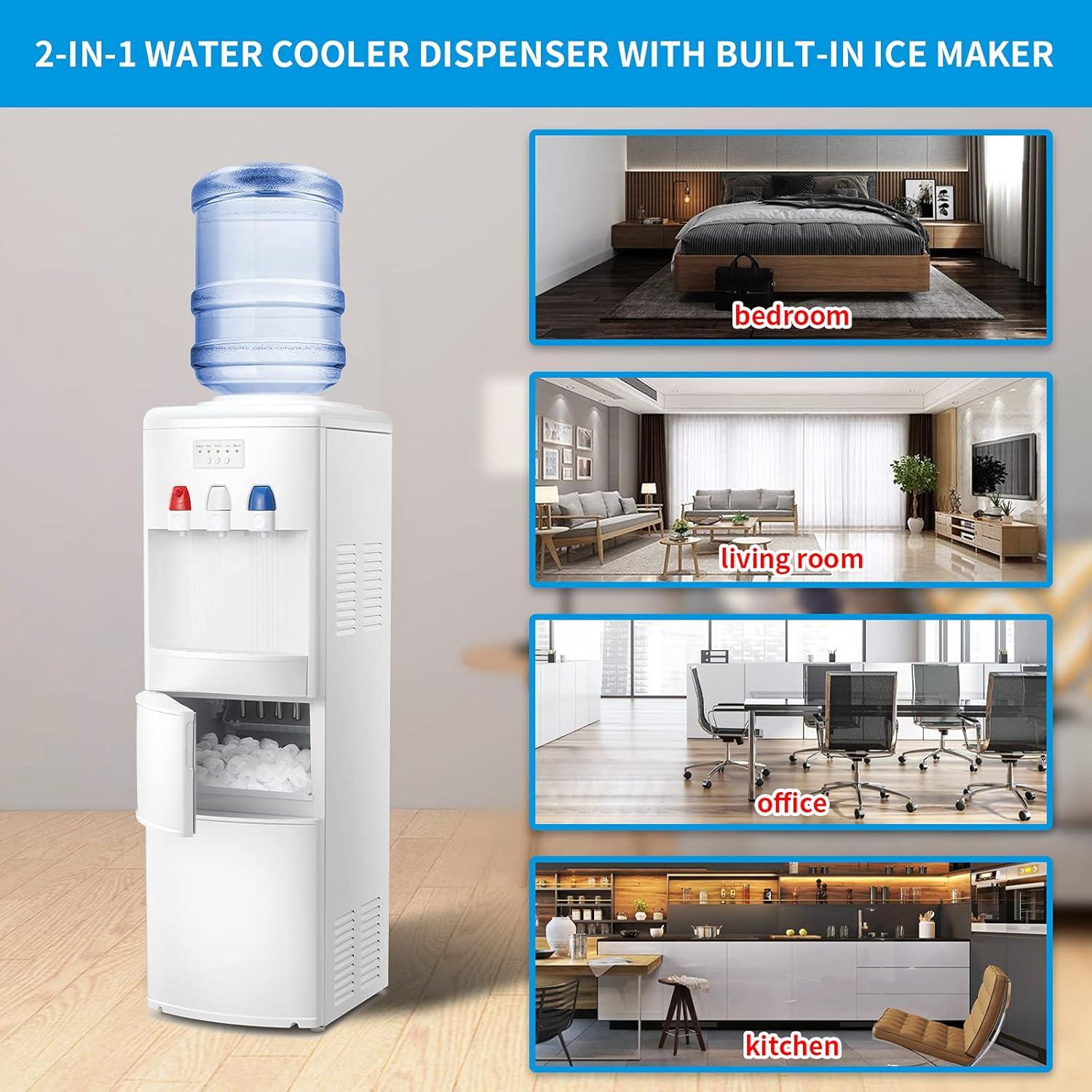 imageAntarctic Star 2in1 Water Cooler Dispenser with Builtin Ice Maker Freestanding Hot Cold Top Loading Water Dispenser 2 3 or 5 Gallon Bottle with Child Safety Lock White