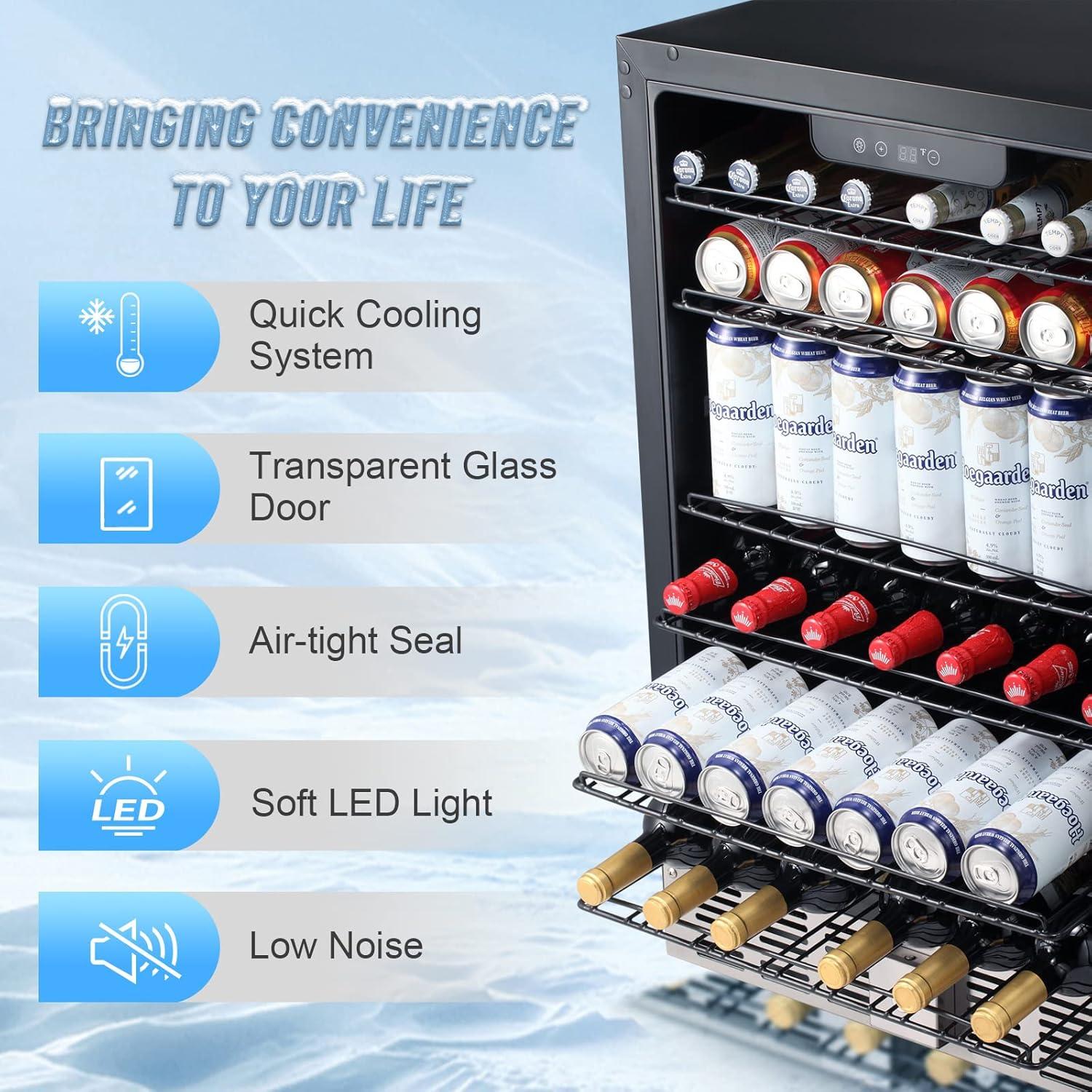 imageAntarctic Star 51 CuFt Beverage Refrigerator166 Can Wine CoolerLow NoiseTransparent Glass Door Efficient Cooling System with Safety Lock for Home Bar Office 24 Inch Stainless Steel Silver