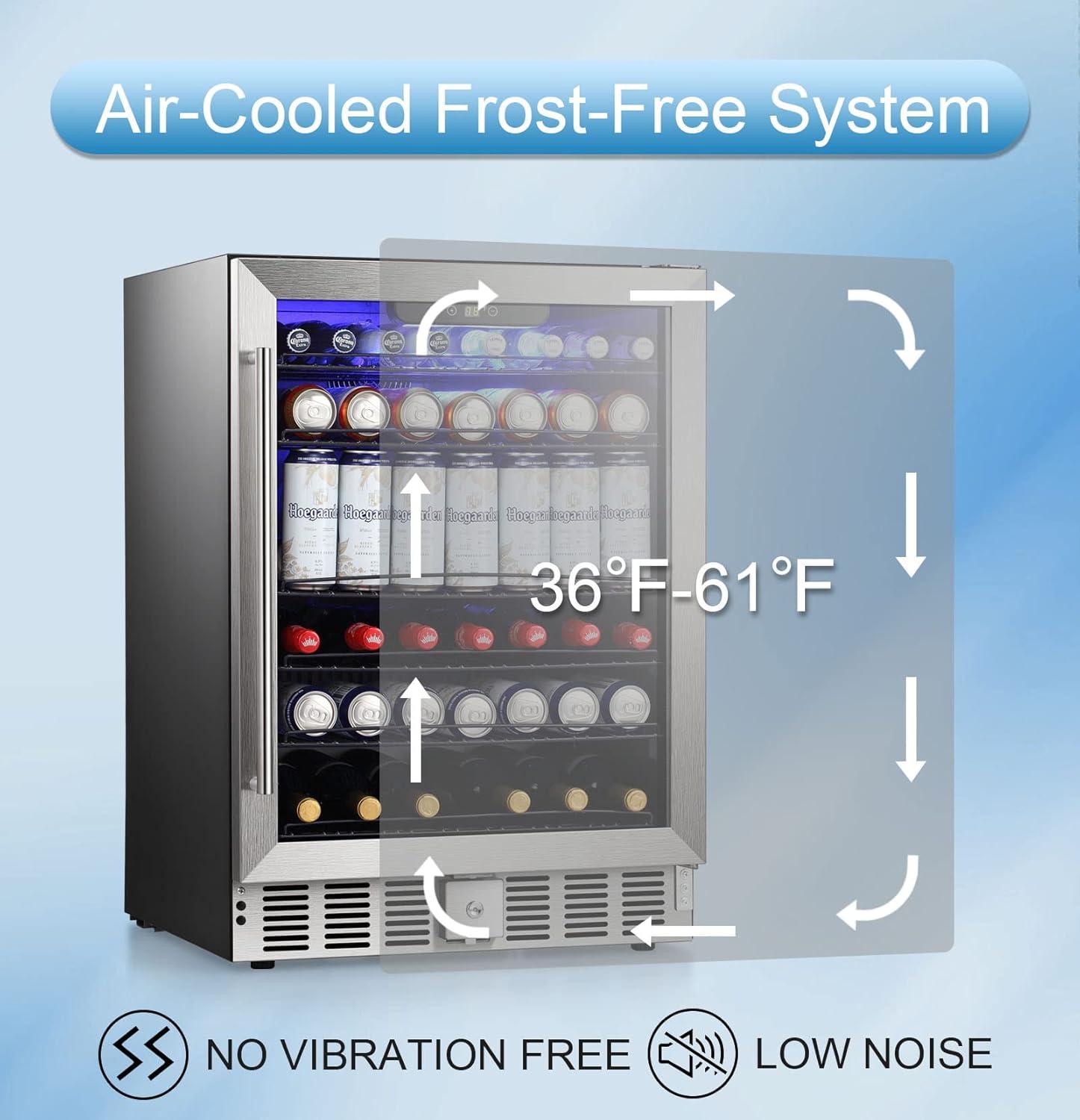 imageAntarctic Star 51 CuFt Beverage Refrigerator166 Can Wine CoolerLow NoiseTransparent Glass Door Efficient Cooling System with Safety Lock for Home Bar Office 24 Inch Stainless Steel Silver