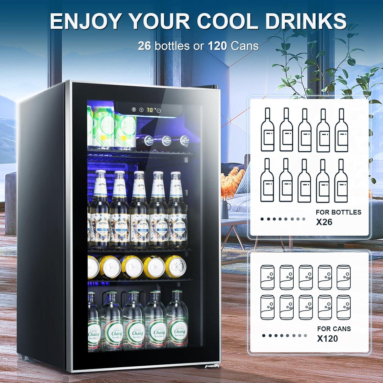 imageAntarctic Star Beverage Refrigerator Cooler 120 Can Glass Door Mini Fridge for Soda Cola Beer or Wine Constant Glass Door Small Drink Dispenser Clear Front Door for Home Bar 32cuftBlack