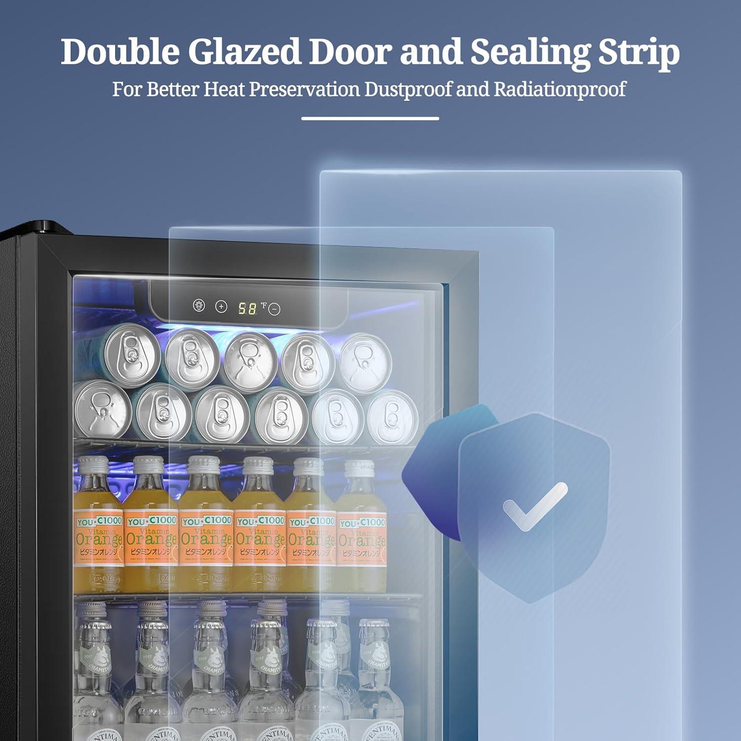 imageAntarctic Star Beverage Refrigerator Cooler 120 Can Glass Door Mini Fridge for Soda Cola Beer or Wine Constant Glass Door Small Drink Dispenser Clear Front Door for Home Bar 32cuftBlack