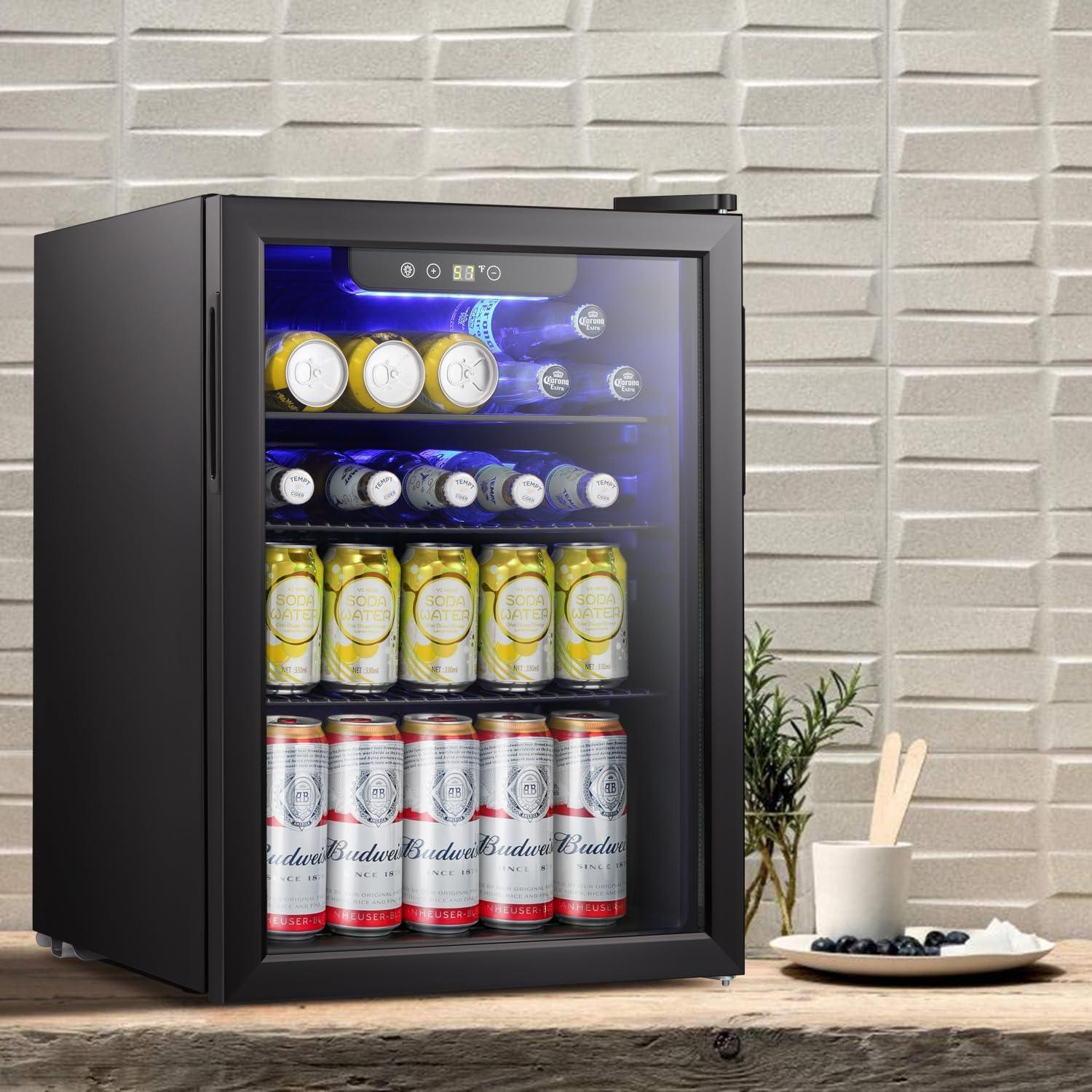 imageAntarctic Star Beverage Refrigerator Cooler 120 Can Glass Door Mini Fridge for Soda Cola Beer or Wine Constant Glass Door Small Drink Dispenser Clear Front Door for Home Bar 32cuftBlack