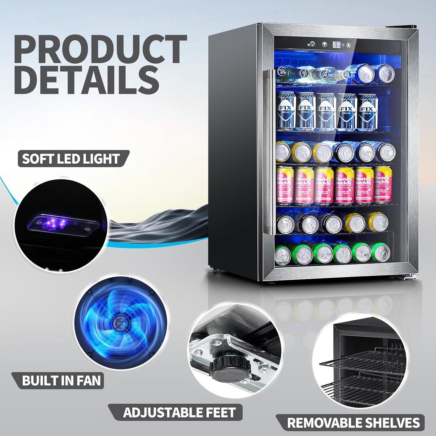 imageAntarctic Star Beverage Refrigerator Cooler 120 Can Glass Door Mini Fridge for Soda Cola Beer or Wine Constant Glass Door Small Drink Dispenser Clear Front Door for Home Bar 32cuftSilver