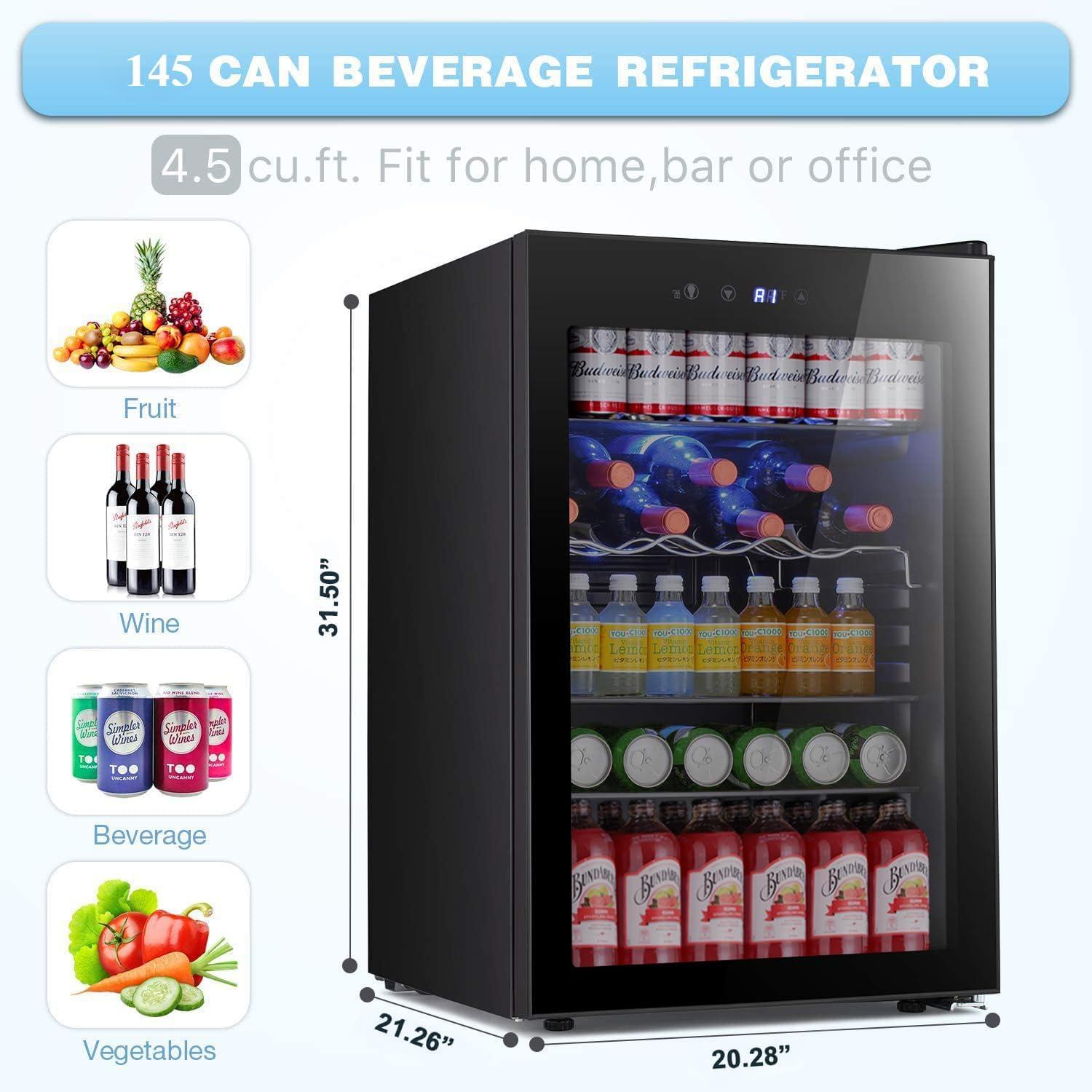 imageAntarctic Star Beverage Refrigerator Cooler68 Can 16 Bottle Mini Fridge for Soda Beer Wine ChampagneGlass Door Drink Dispenser Knob Controlfor Home and Bar17CuFtBlackBlack