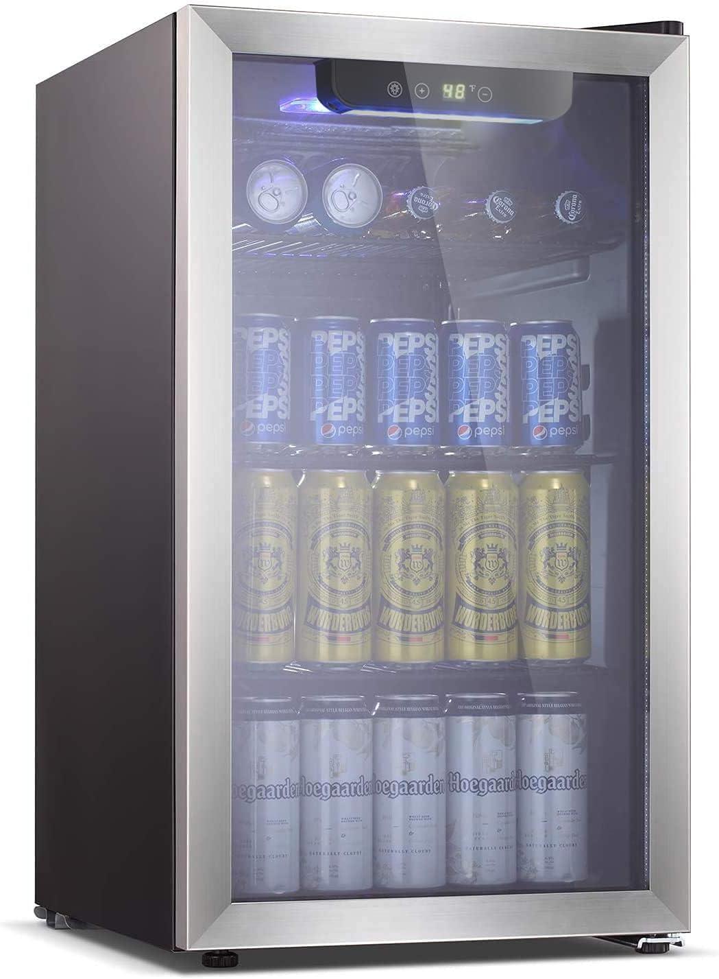 imageAntarctic Star Beverage Refrigerator Cooler68 Can 16 Bottle Mini Fridge for Soda Beer Wine ChampagneGlass Door Drink Dispenser Knob Controlfor Home and Bar17CuFtBlackSilver