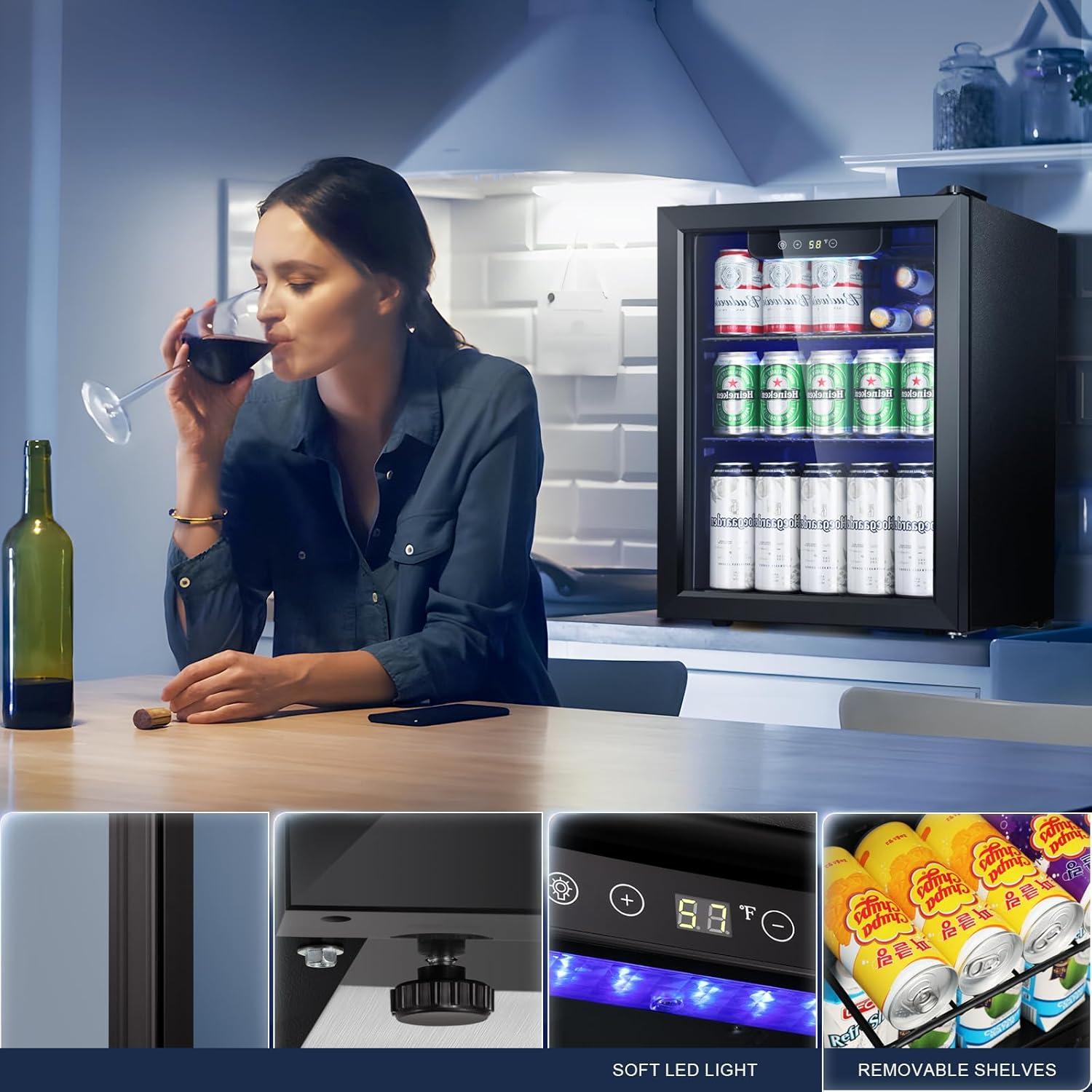 imageAntarctic Star Beverage Refrigerator Cooler68 Can 16 Bottle Mini Fridge for Soda Beer Wine ChampagneGlass Door Drink Dispenser Knob Controlfor Home and Bar17CuFtBlackBlack