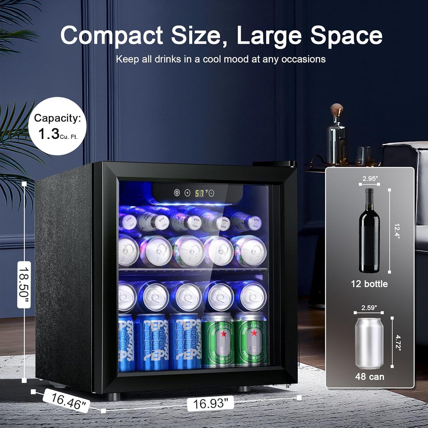 imageAntarctic Star Beverage Refrigerator Cooler68 Can 16 Bottle Mini Fridge for Soda Beer Wine ChampagneGlass Door Drink Dispenser Knob Controlfor Home and Bar17CuFtBlackBlack