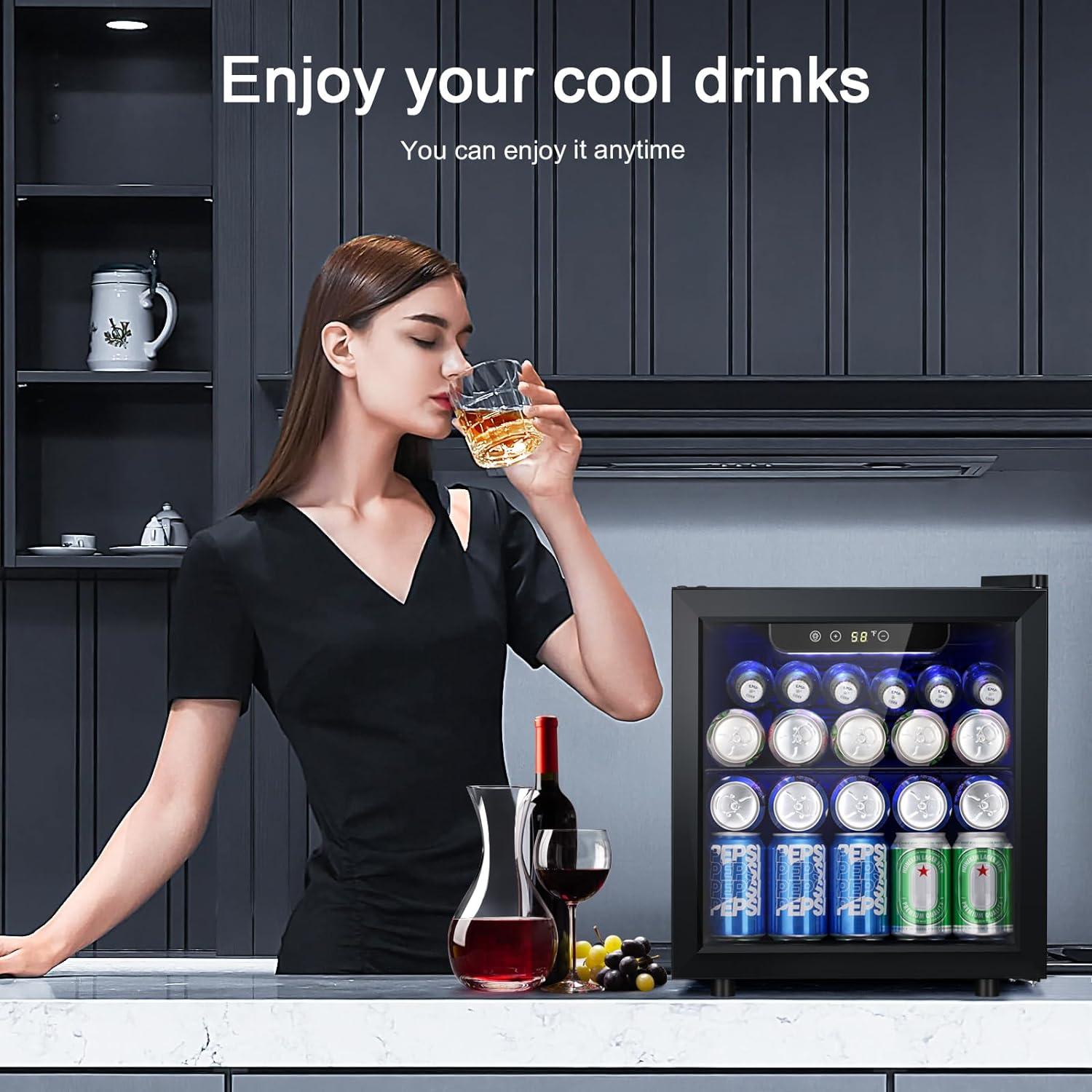 imageAntarctic Star Beverage Refrigerator Cooler68 Can 16 Bottle Mini Fridge for Soda Beer Wine ChampagneGlass Door Drink Dispenser Knob Controlfor Home and Bar17CuFtBlackBlack