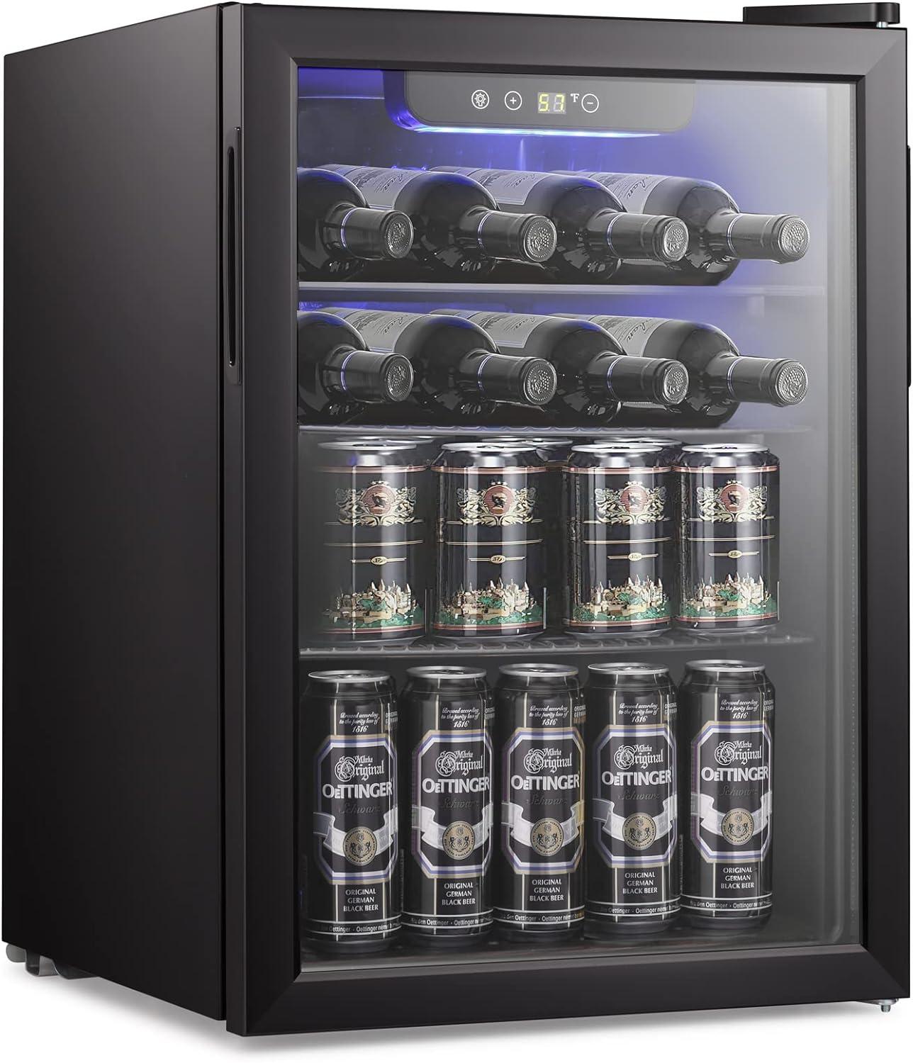 imageAntarctic Star Beverage Refrigerator Cooler68 Can 16 Bottle Mini Fridge for Soda Beer Wine ChampagneGlass Door Drink Dispenser Knob Controlfor Home and Bar17CuFtBlackBlack