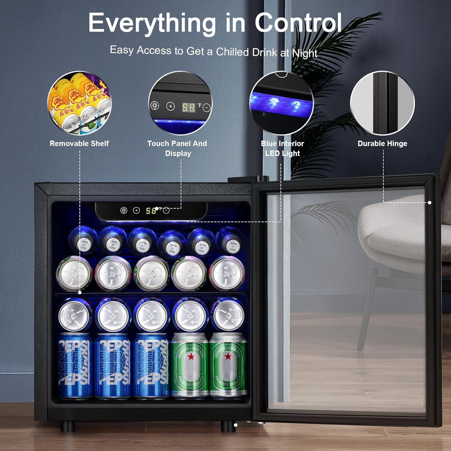 imageAntarctic Star Beverage Refrigerator Cooler68 Can 16 Bottle Mini Fridge for Soda Beer Wine ChampagneGlass Door Drink Dispenser Knob Controlfor Home and Bar17CuFtBlackBlack