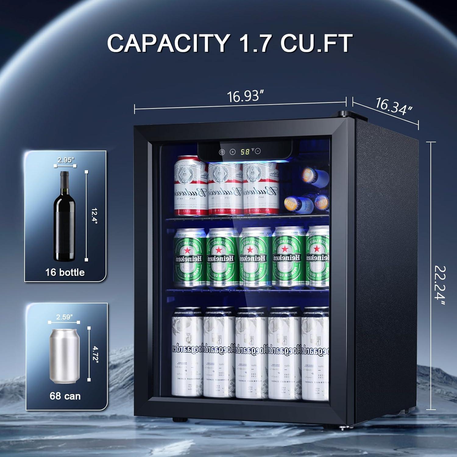 imageAntarctic Star Beverage Refrigerator Cooler68 Can 16 Bottle Mini Fridge for Soda Beer Wine ChampagneGlass Door Drink Dispenser Knob Controlfor Home and Bar17CuFtBlackBlack