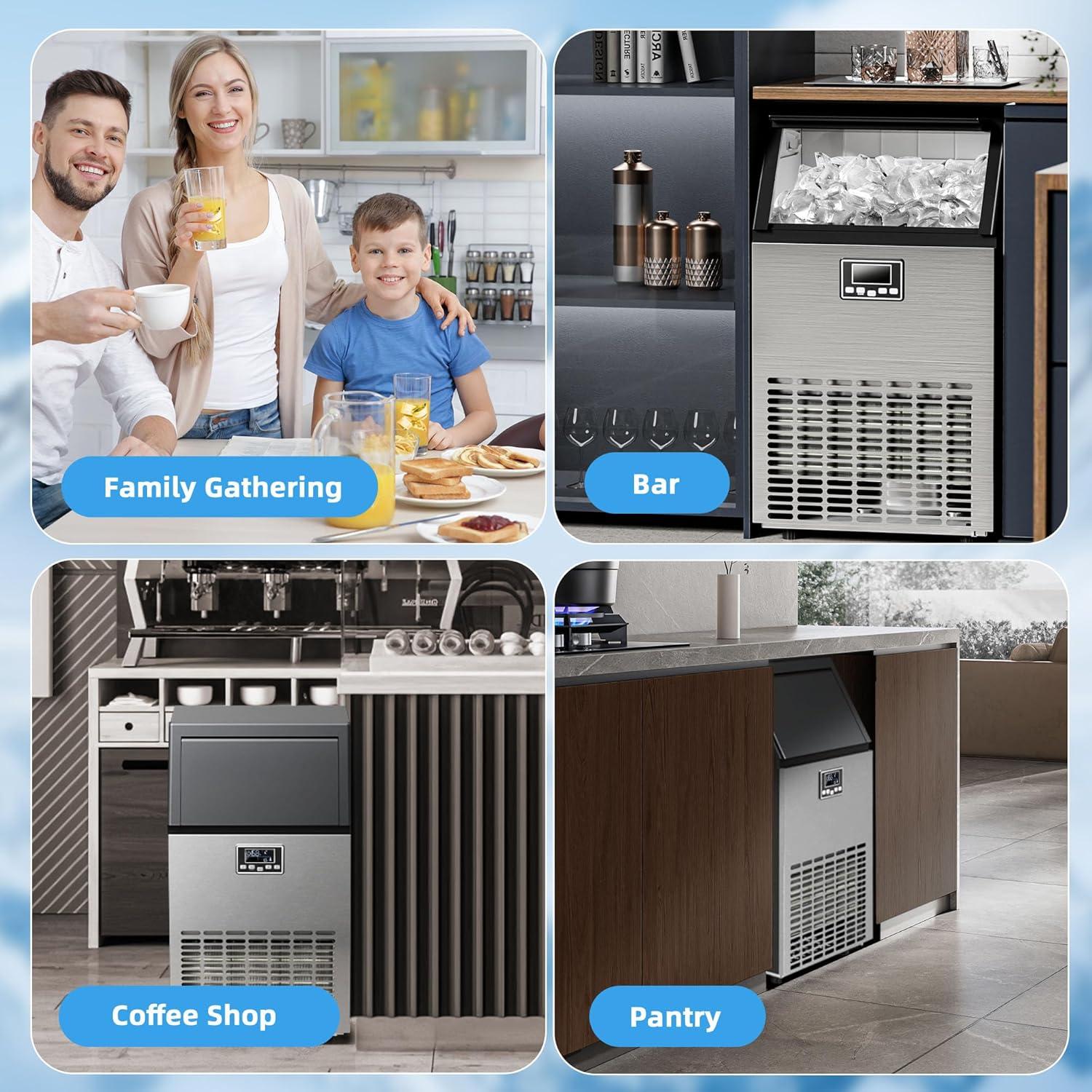 imageAntarctic Star Commercial Crescent Ice Makers Machine Stainless Steel Makers 120 Lbs24H with 265 Pounds Storage Capacity Crescent Ice Cubes Freestanding PartyBarRestaurantCrescent Ice120Lbs24H