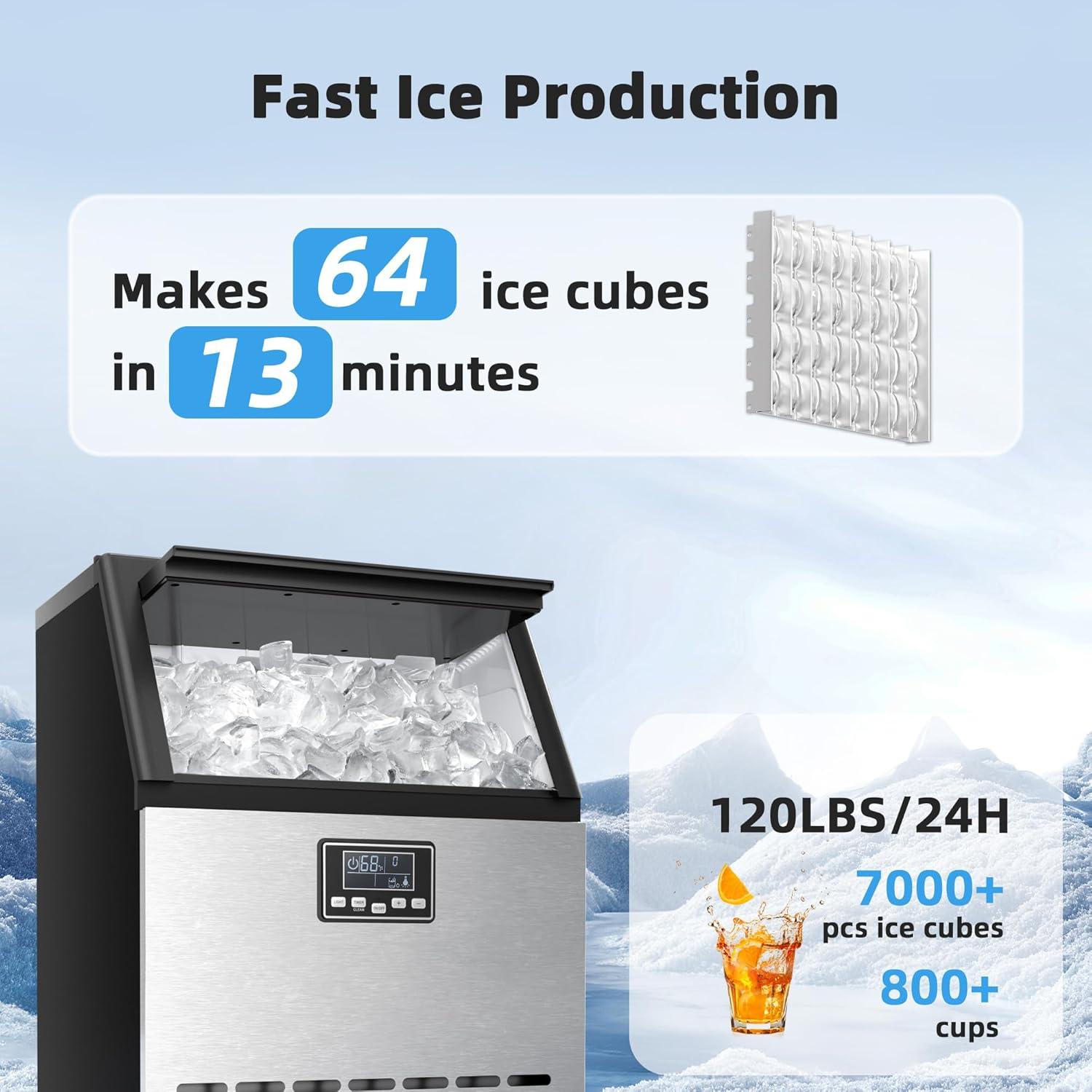 imageAntarctic Star Commercial Crescent Ice Makers Machine Stainless Steel Makers 120 Lbs24H with 265 Pounds Storage Capacity Crescent Ice Cubes Freestanding PartyBarRestaurantCrescent Ice120Lbs24H