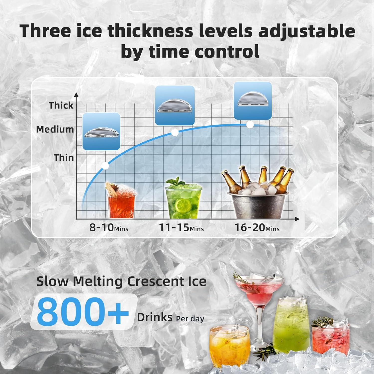 imageAntarctic Star Commercial Crescent Ice Makers Machine Stainless Steel Makers 120 Lbs24H with 265 Pounds Storage Capacity Crescent Ice Cubes Freestanding PartyBarRestaurantCrescent Ice120Lbs24H