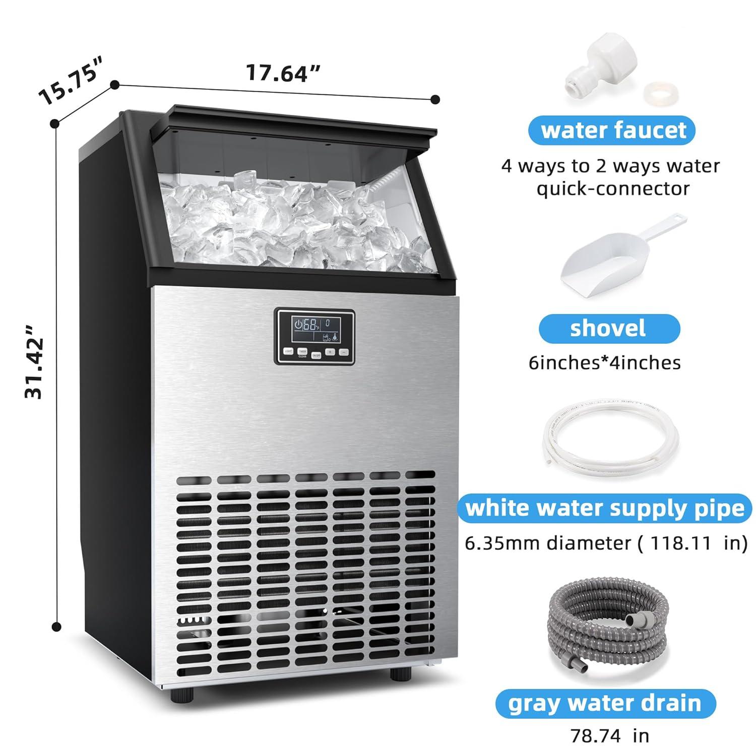 imageAntarctic Star Commercial Crescent Ice Makers Machine Stainless Steel Makers 120 Lbs24H with 265 Pounds Storage Capacity Crescent Ice Cubes Freestanding PartyBarRestaurantCrescent Ice120Lbs24H