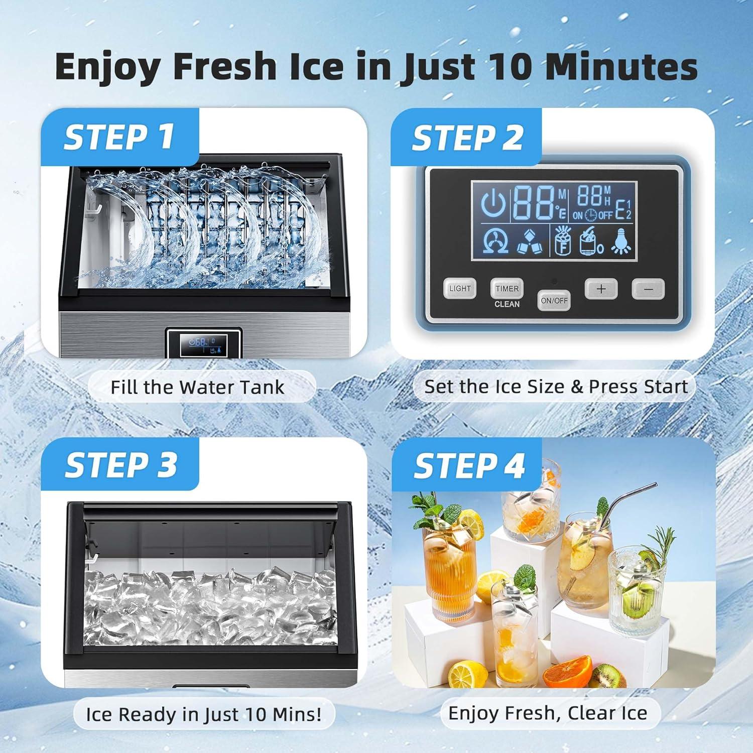 imageAntarctic Star Commercial Crescent Ice Makers Machine Stainless Steel Makers 120 Lbs24H with 265 Pounds Storage Capacity Crescent Ice Cubes Freestanding PartyBarRestaurantCrescent Ice120Lbs24H