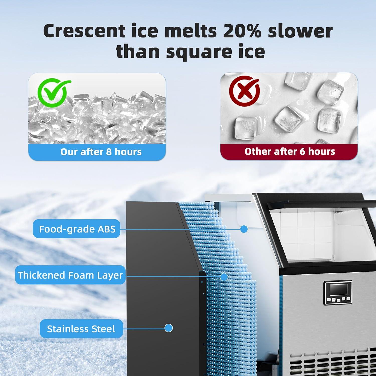 imageAntarctic Star Commercial Crescent Ice Makers Machine Stainless Steel Makers 120 Lbs24H with 265 Pounds Storage Capacity Crescent Ice Cubes Freestanding PartyBarRestaurantCrescent Ice120Lbs24H