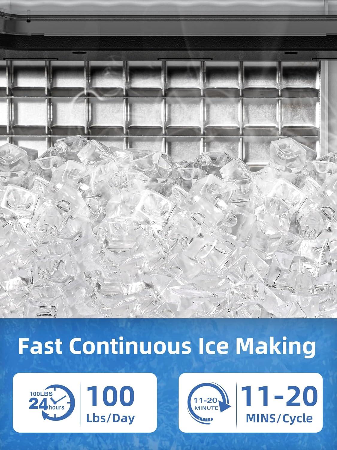 imageAntarctic Star Commercial Ice Maker 100lbs24H Under Counter Freestanding Ice Machines with 33lbs Storage Stainless Steel Self Cleaning Ice Makers for HomeBarRestaurantOutdoor