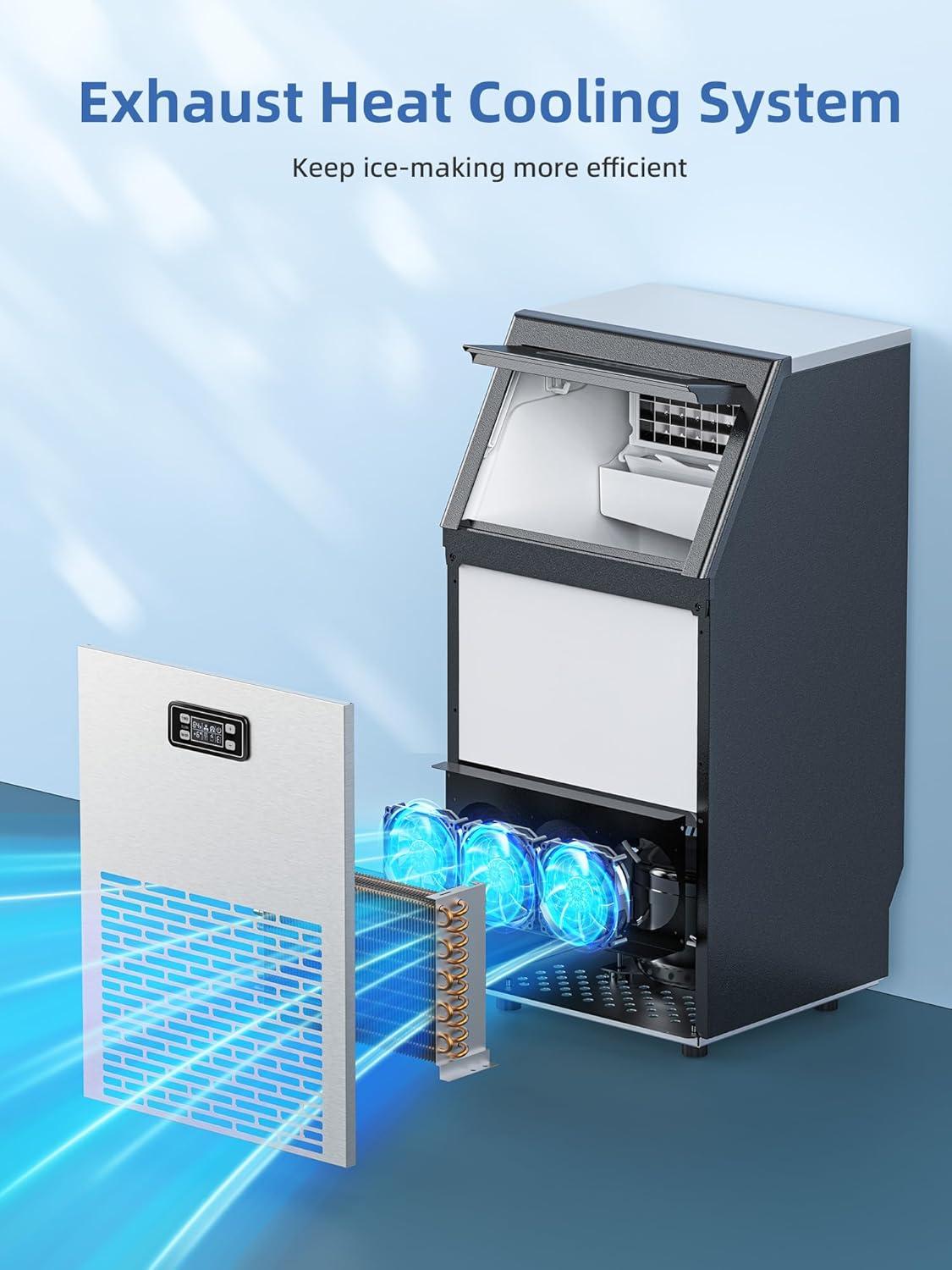 imageAntarctic Star Commercial Ice Maker 100lbs24H Under Counter Freestanding Ice Machines with 33lbs Storage Stainless Steel Self Cleaning Ice Makers for HomeBarRestaurantOutdoor