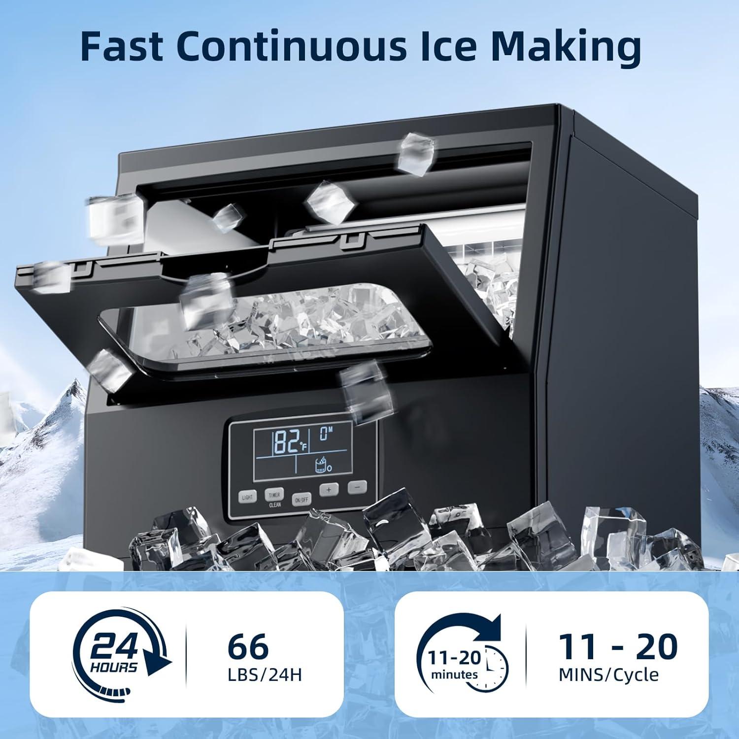 imageAntarctic Star Commercial Ice Maker Machine 66Lbs24H SelfCleaning Ice Scoop Freestanding Ice Cube Machine for Home Bar Restaurant Coffee Shop66Lbs24H