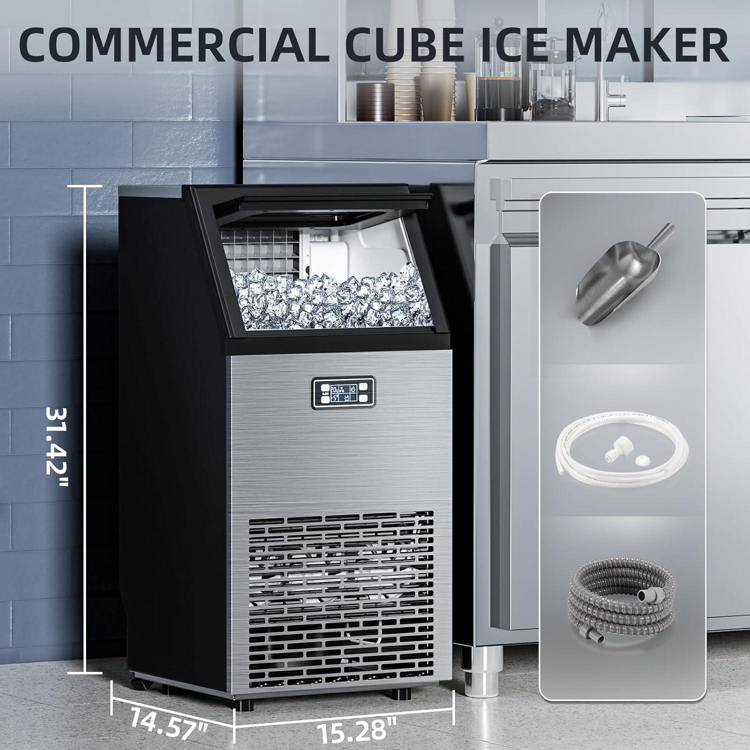 imageAntarctic Star Commercial Ice Maker Machine 66Lbs24H SelfCleaning Ice Scoop Freestanding Ice Cube Machine for Home Bar Restaurant Coffee ShopCube Ice  100Lbs24H