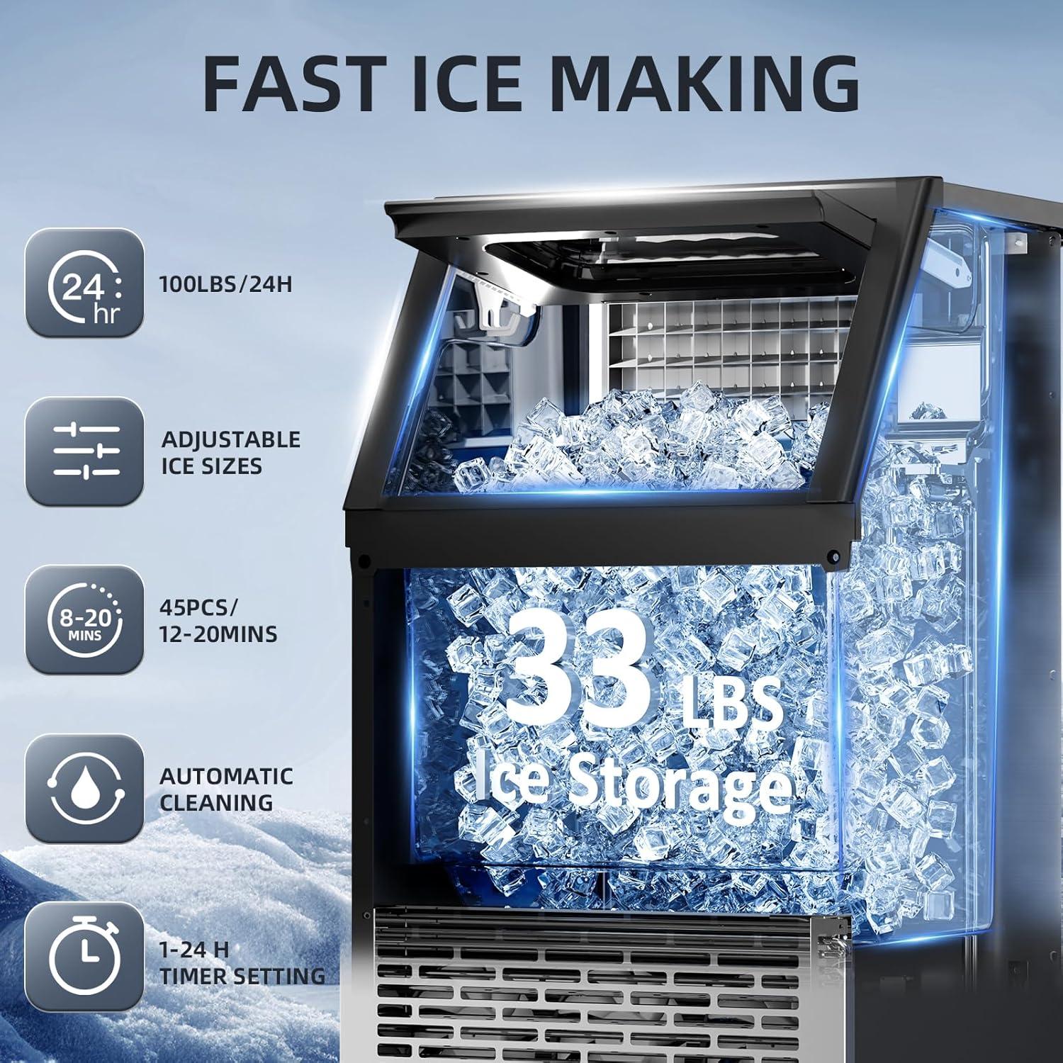 imageAntarctic Star Commercial Ice Maker Machine 66Lbs24H SelfCleaning Ice Scoop Freestanding Ice Cube Machine for Home Bar Restaurant Coffee ShopCube Ice  100Lbs24H