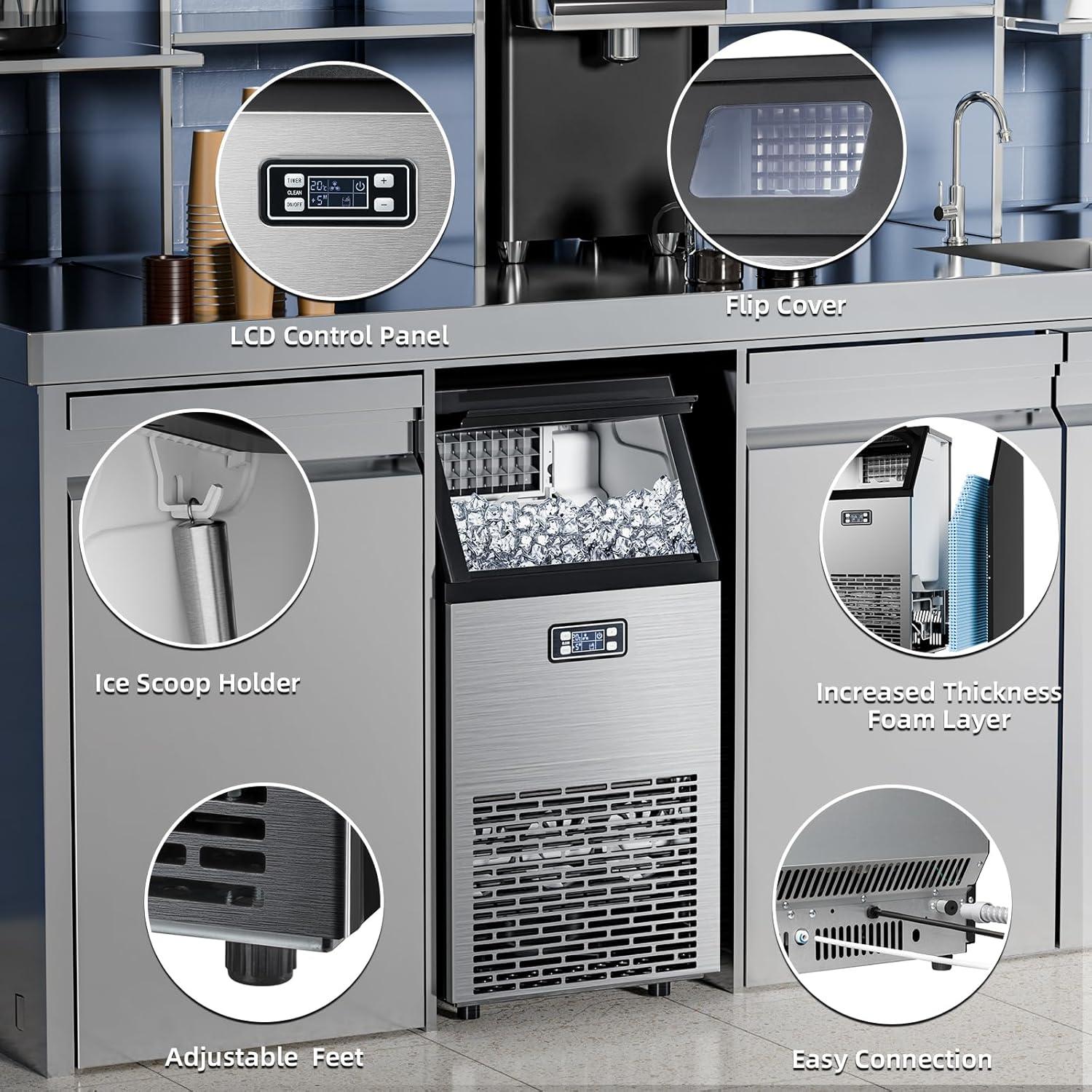 imageAntarctic Star Commercial Ice Maker Machine 66Lbs24H SelfCleaning Ice Scoop Freestanding Ice Cube Machine for Home Bar Restaurant Coffee ShopCube Ice  100Lbs24H