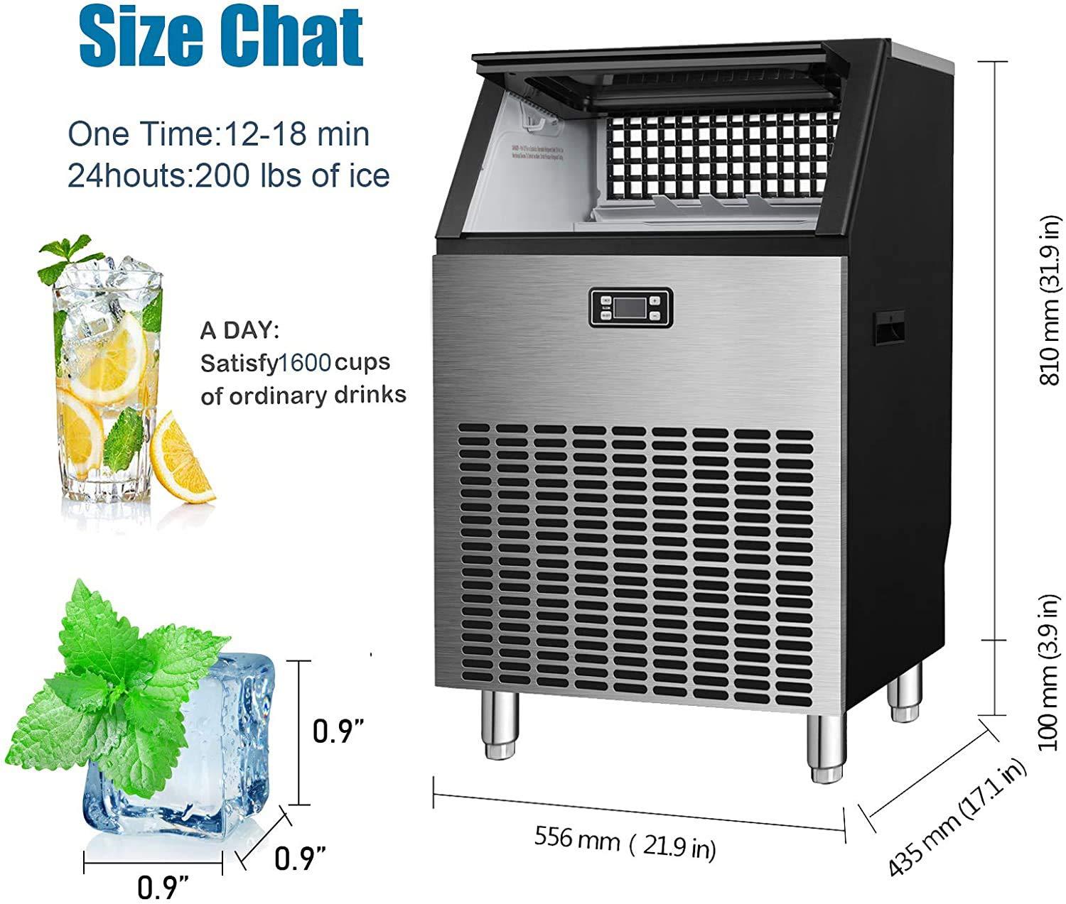 imageAntarctic Star Commercial Ice Makers Machine Stainless Steel Makers 200 Lbs of Ice Per 24H with 48 Pounds Storage Capacity Ice Cubes Freestanding PartyBarRestaurant Scoop Connection Hose Silver