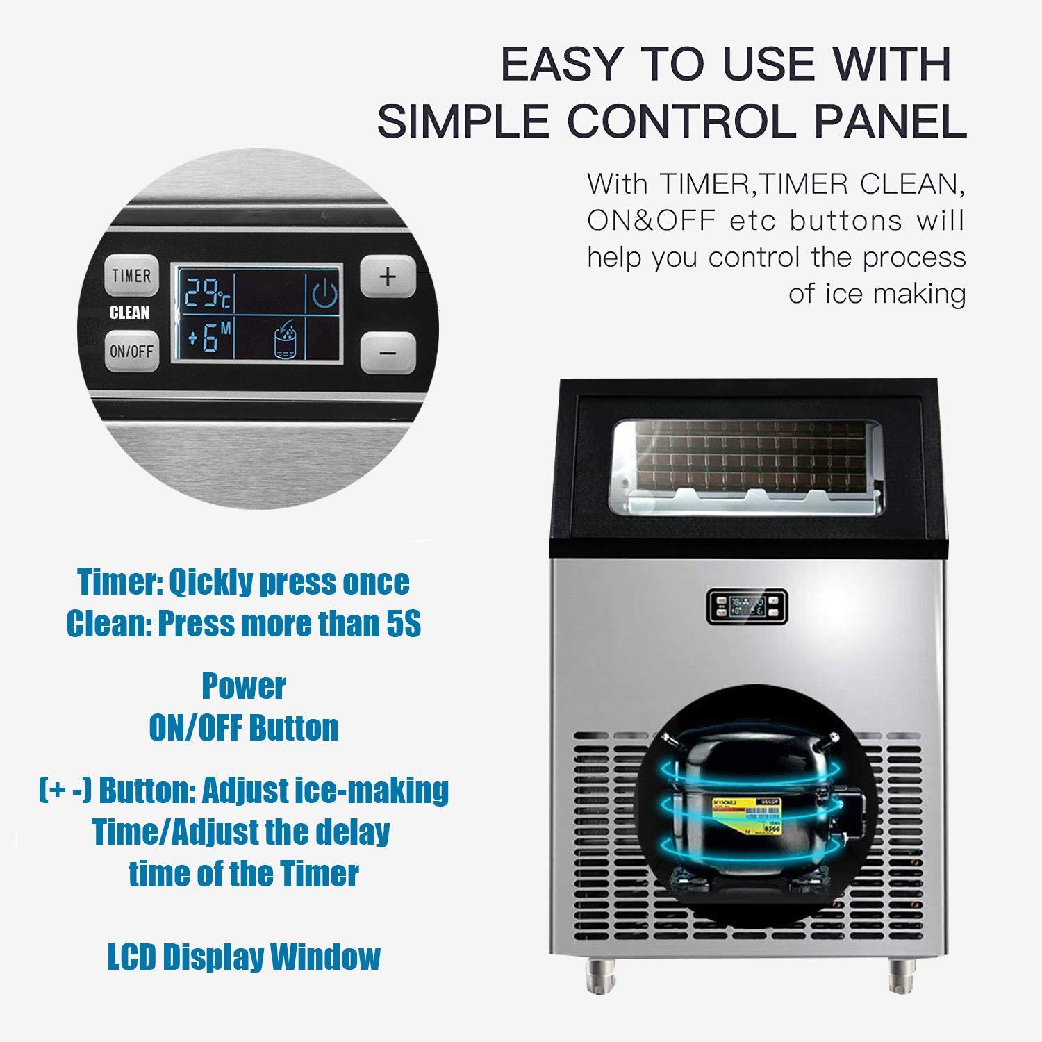 imageAntarctic Star Commercial Ice Makers Machine Stainless Steel Makers 200 Lbs of Ice Per 24H with 48 Pounds Storage Capacity Ice Cubes Freestanding PartyBarRestaurant Scoop Connection Hose Silver